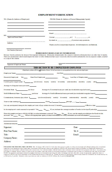 simple employment verification form