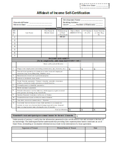 simple income affidavit form