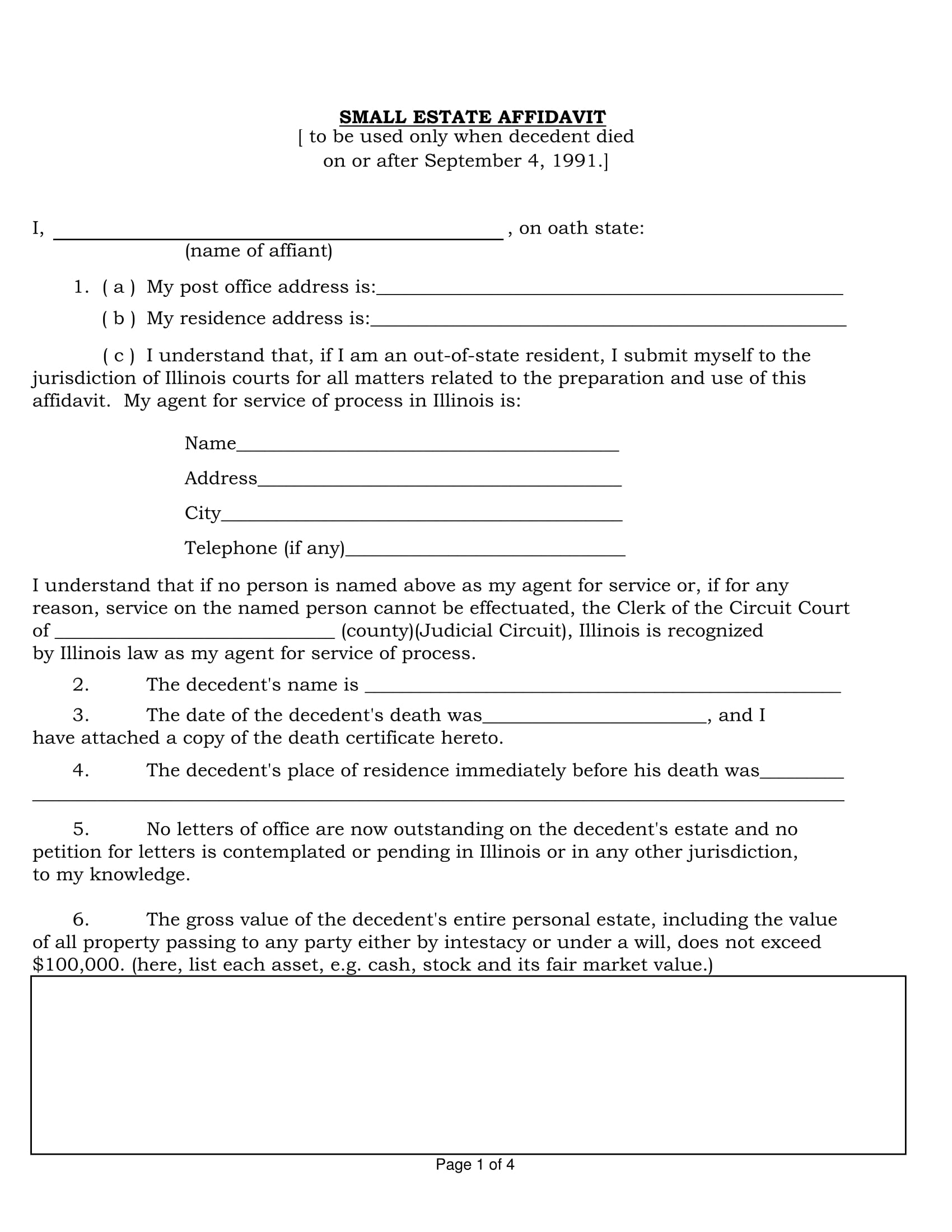 small estate affidavit form 1