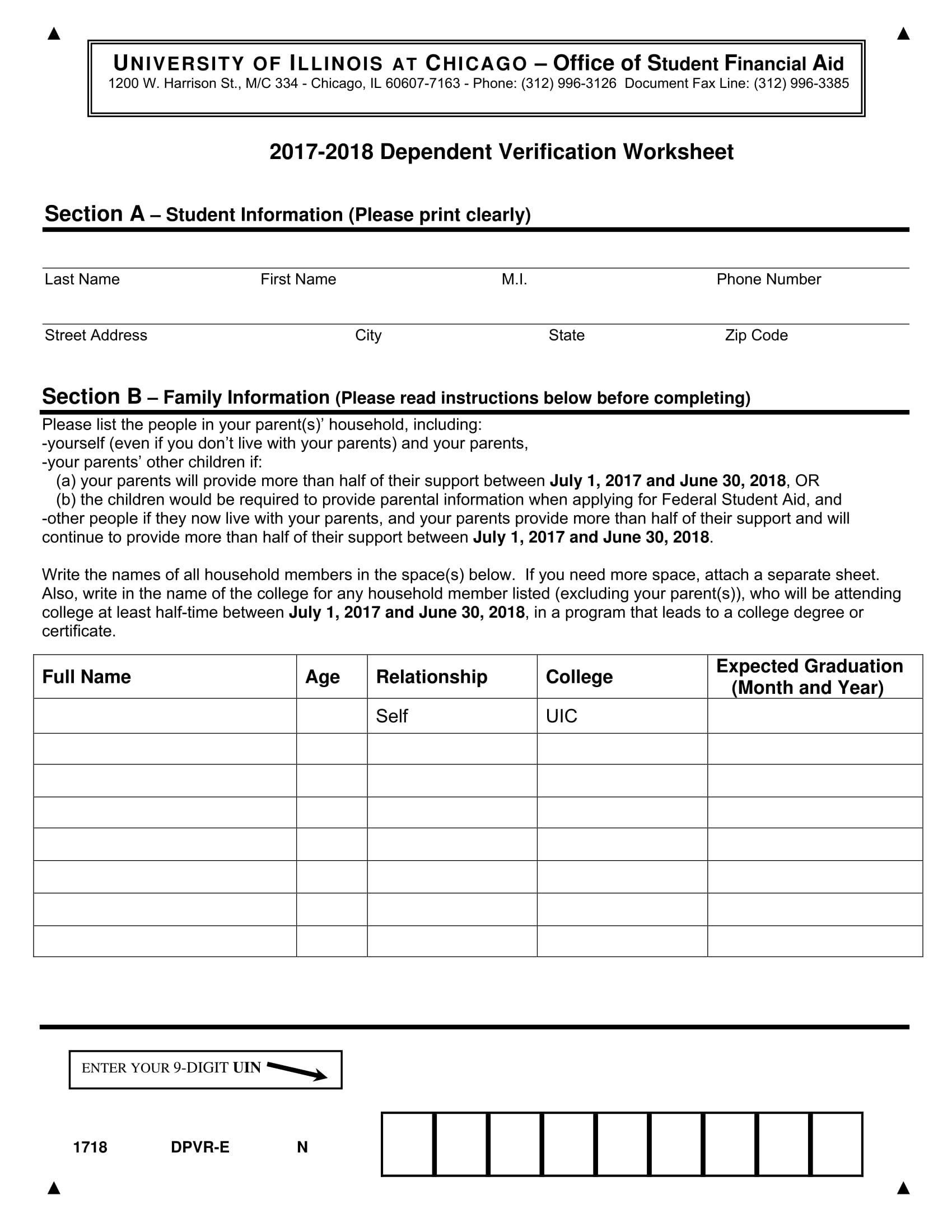 student financial aid dependent verification form 2