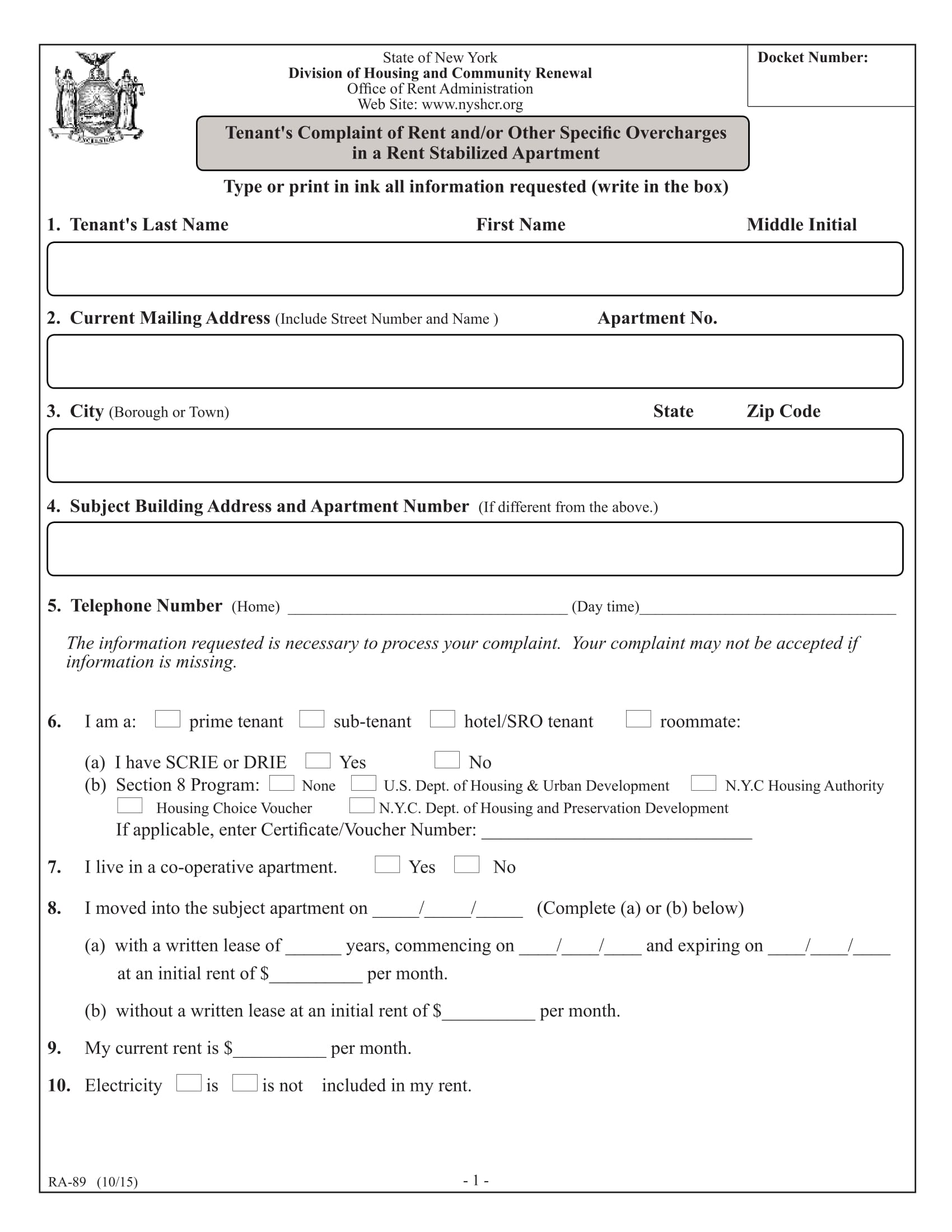 tenant overcharge complaint form 3