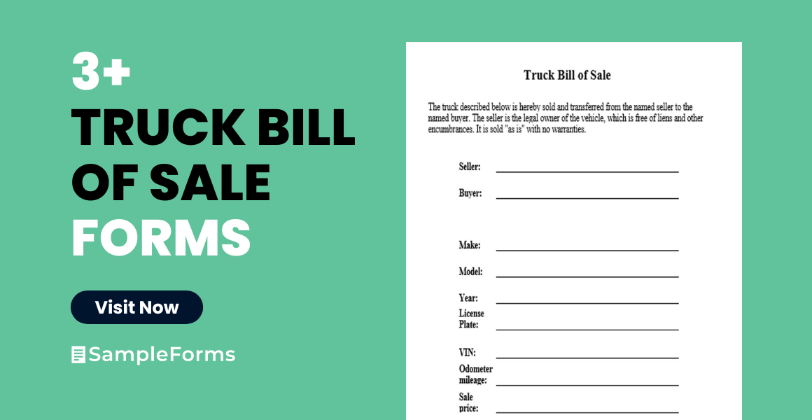 FREE 3+ Truck Bill of Sale Forms in PDF