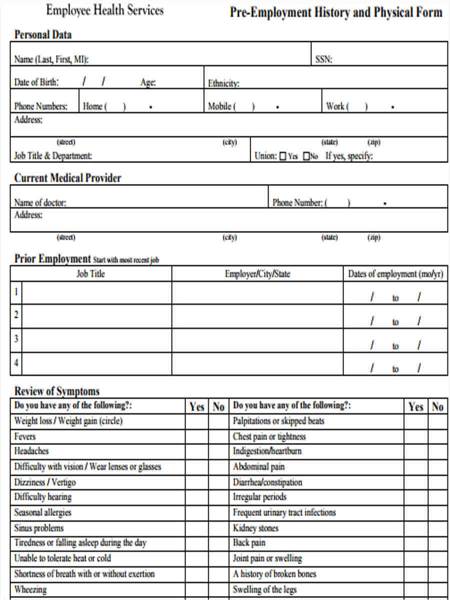 Free 5 Sample Employee Physical Forms In Pdf Hot Sex Picture 