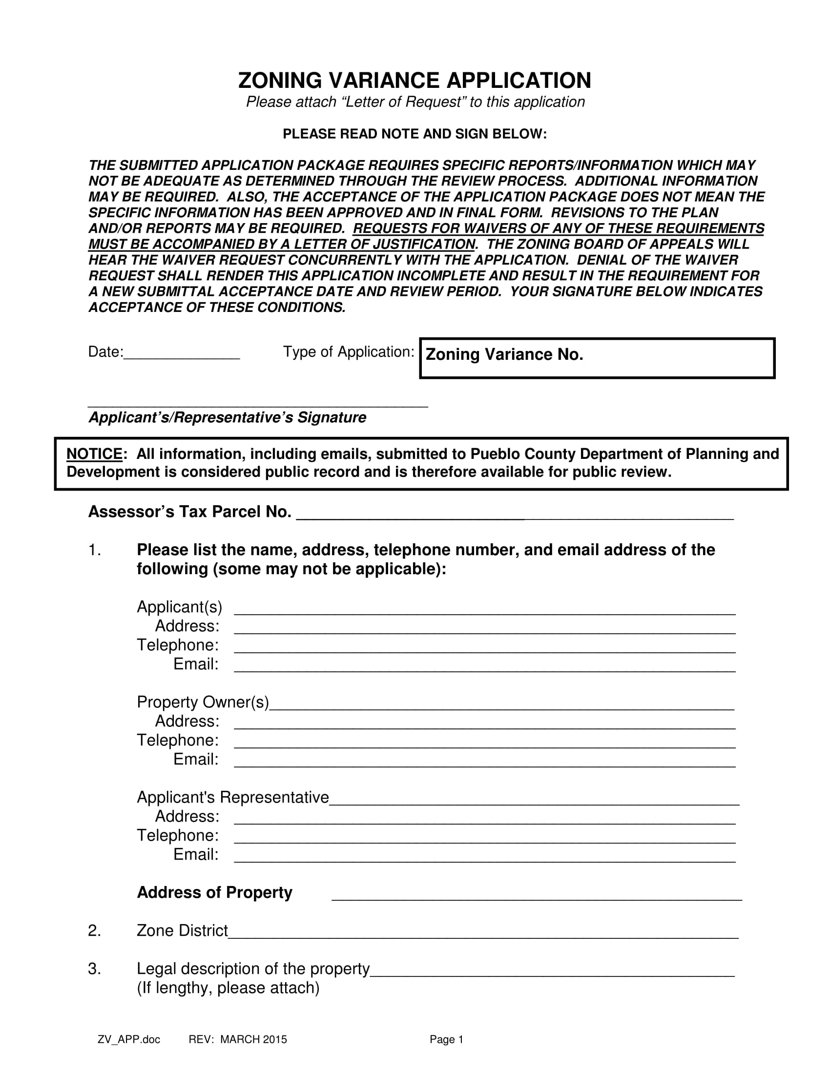 zoning variance application form 1