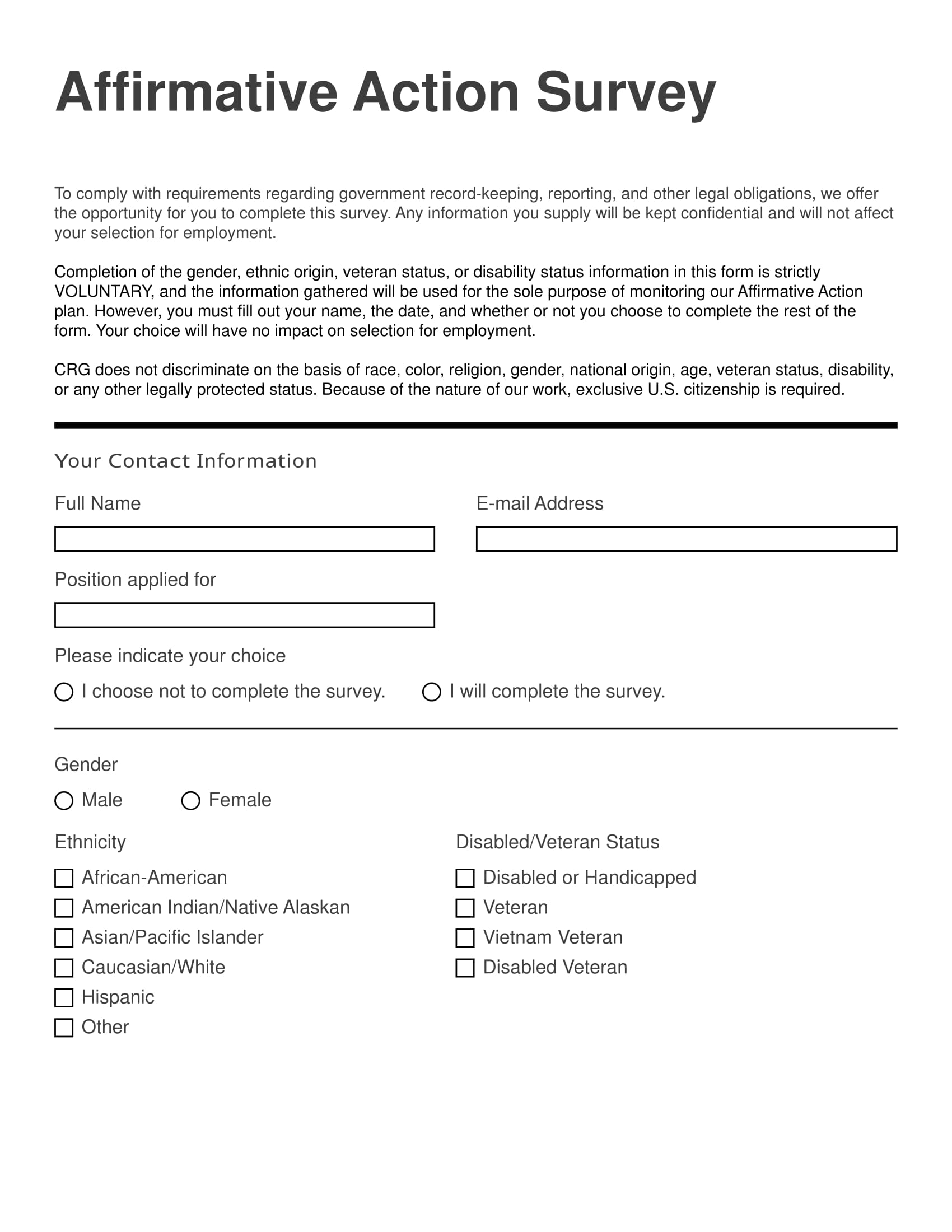 affirmative action survey form 1