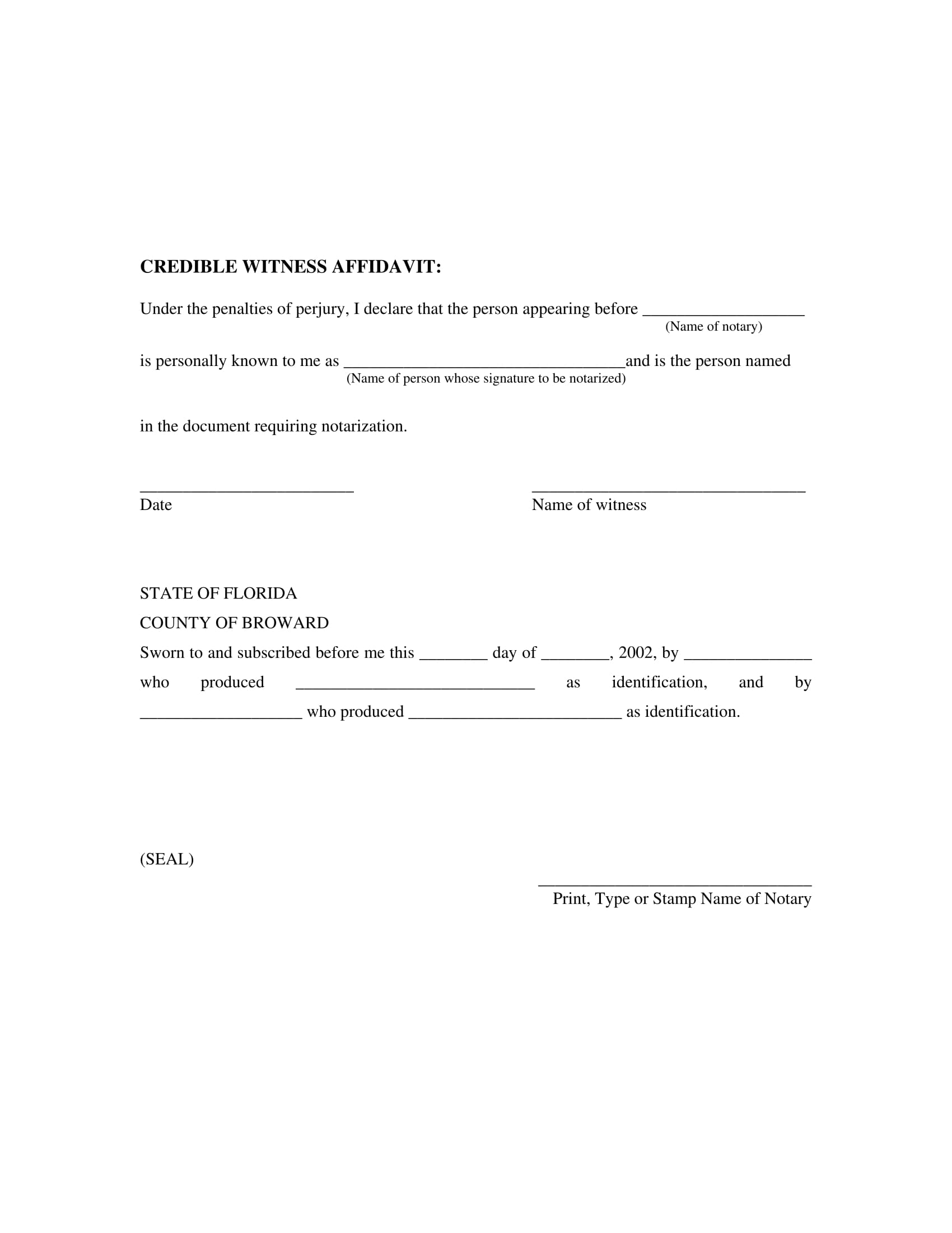witness affidavit form 1