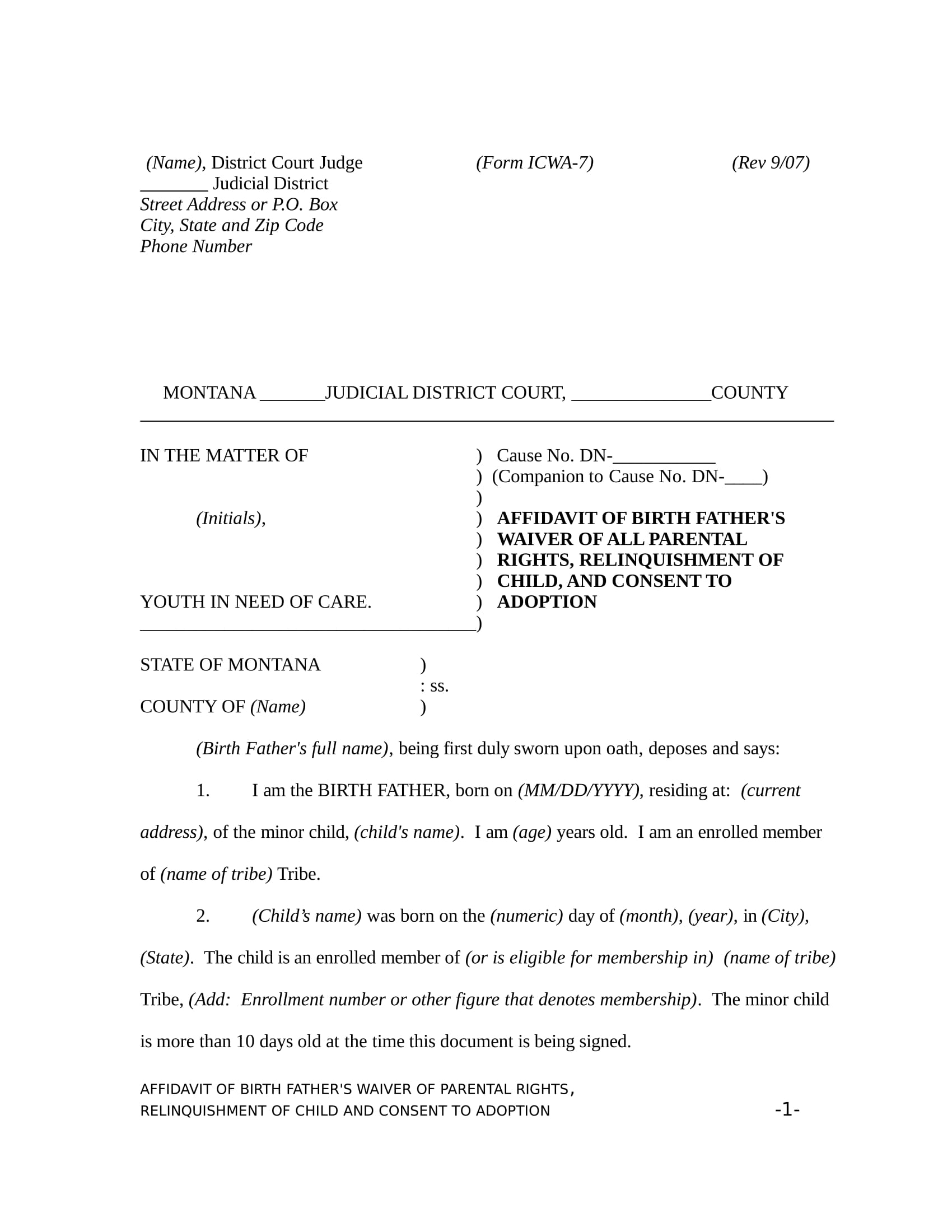 affidavit of birth fathers waiver format 1