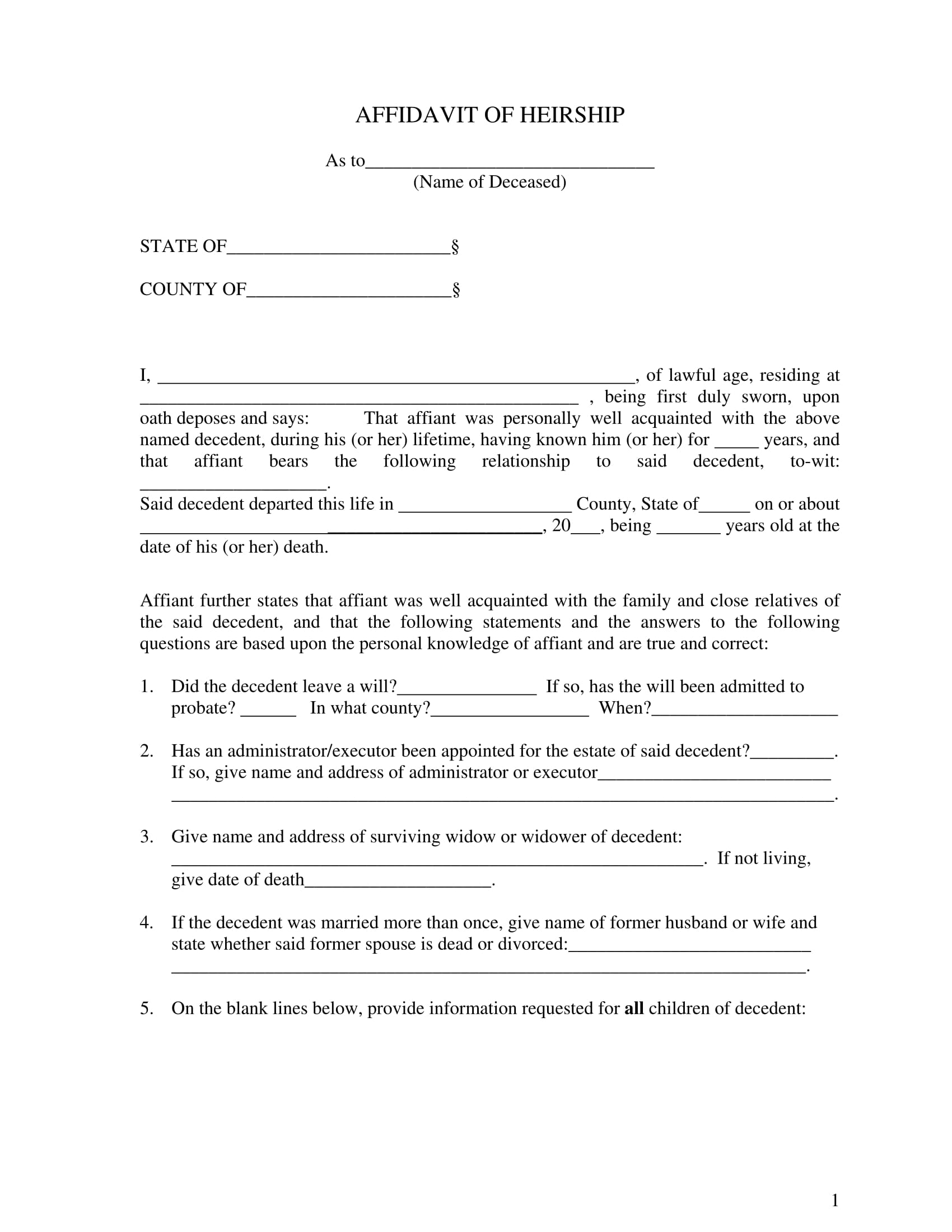 affidavit of heirship format 1