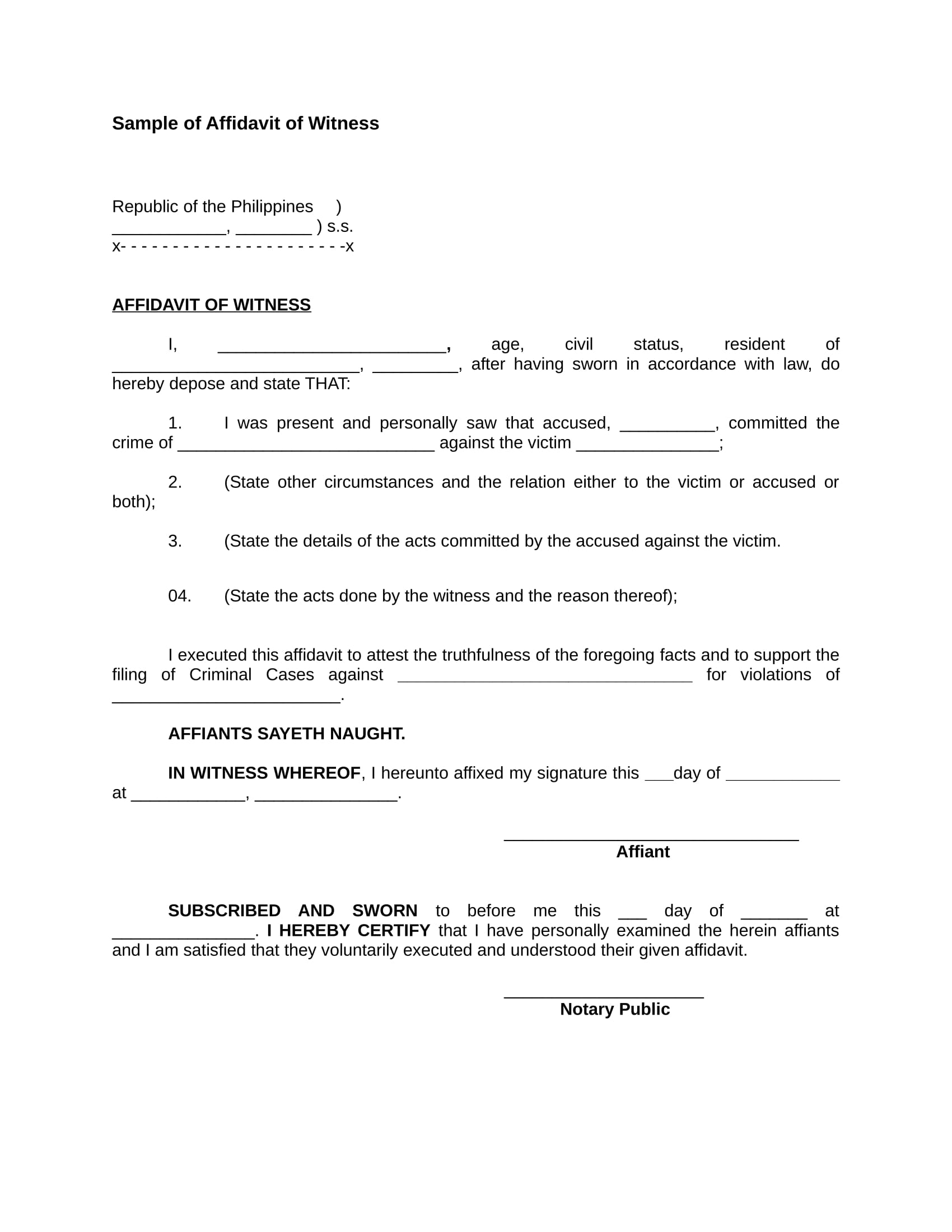 Free 22 Sample Affidavit Forms In Pdf Ms Word Excel 5960