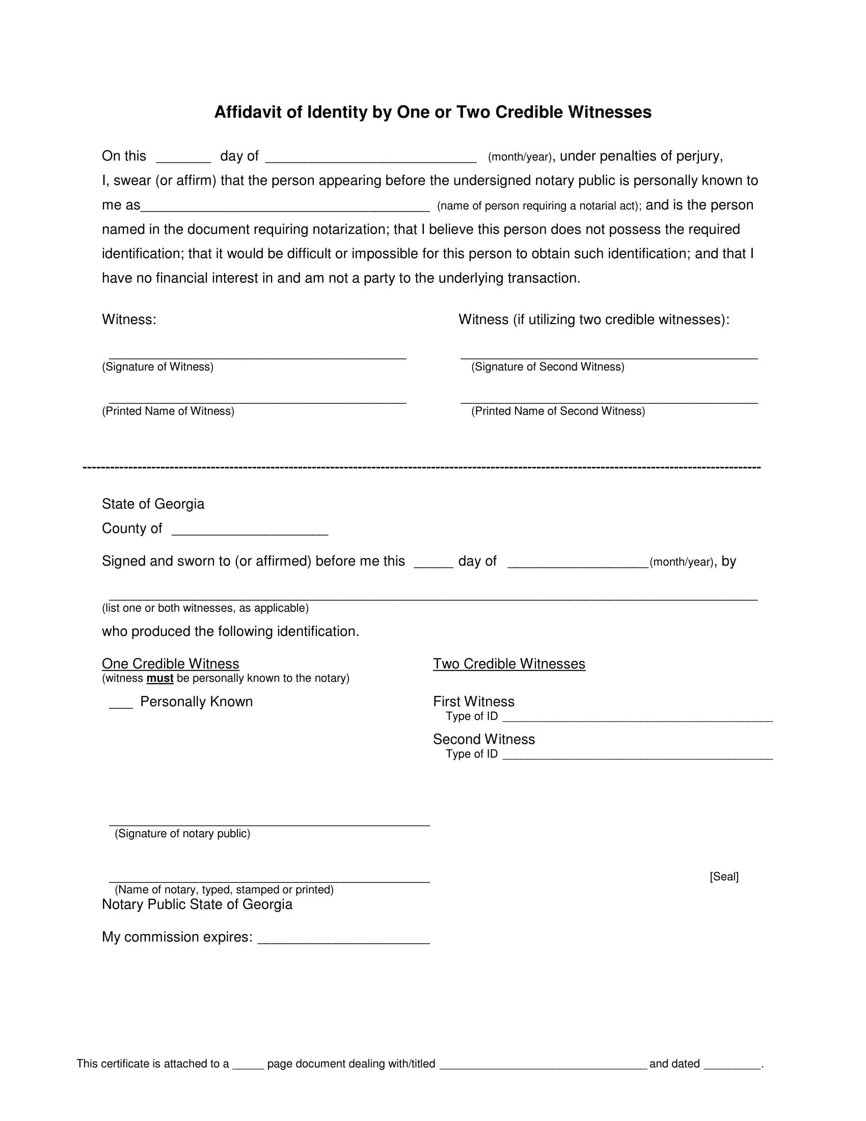 affidavit of witness identity format 1