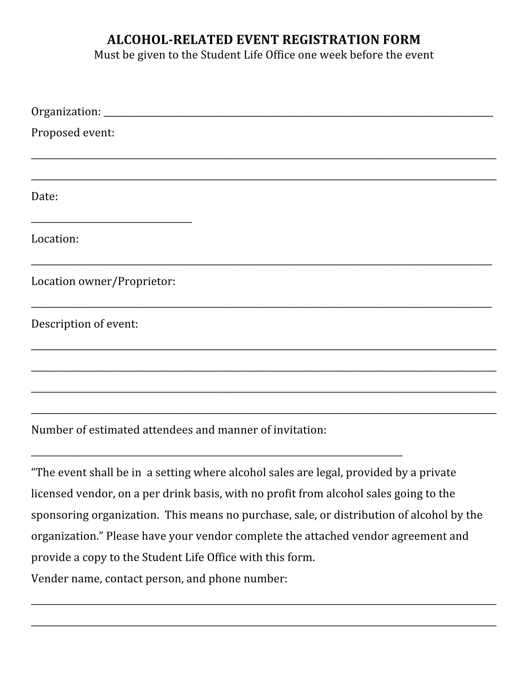 alcohol related event registration form 1