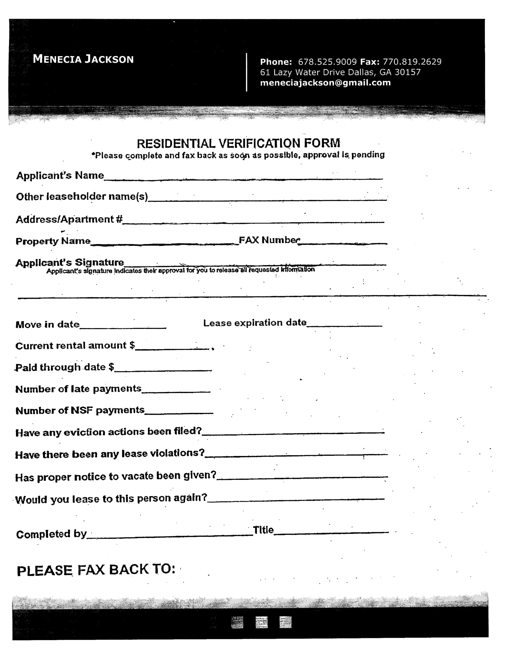 applicant residential verification form 1