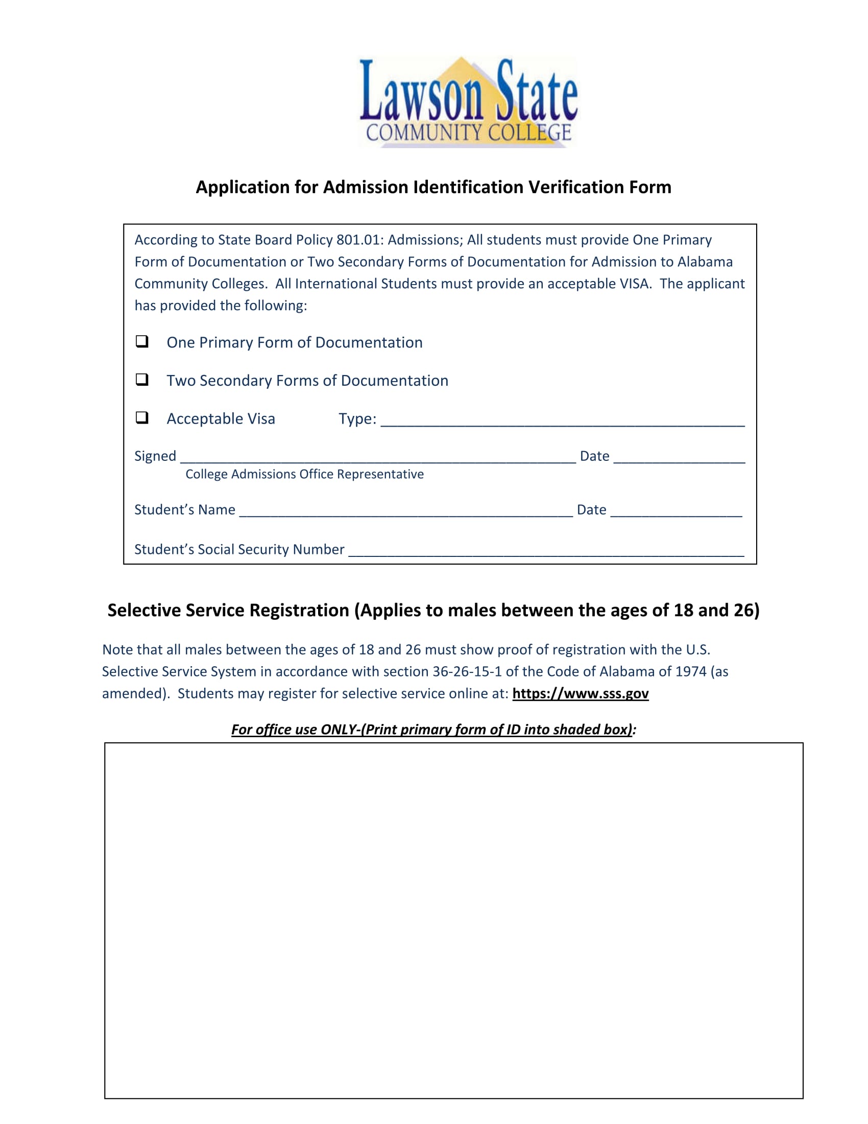 application for admission identification verification form 1