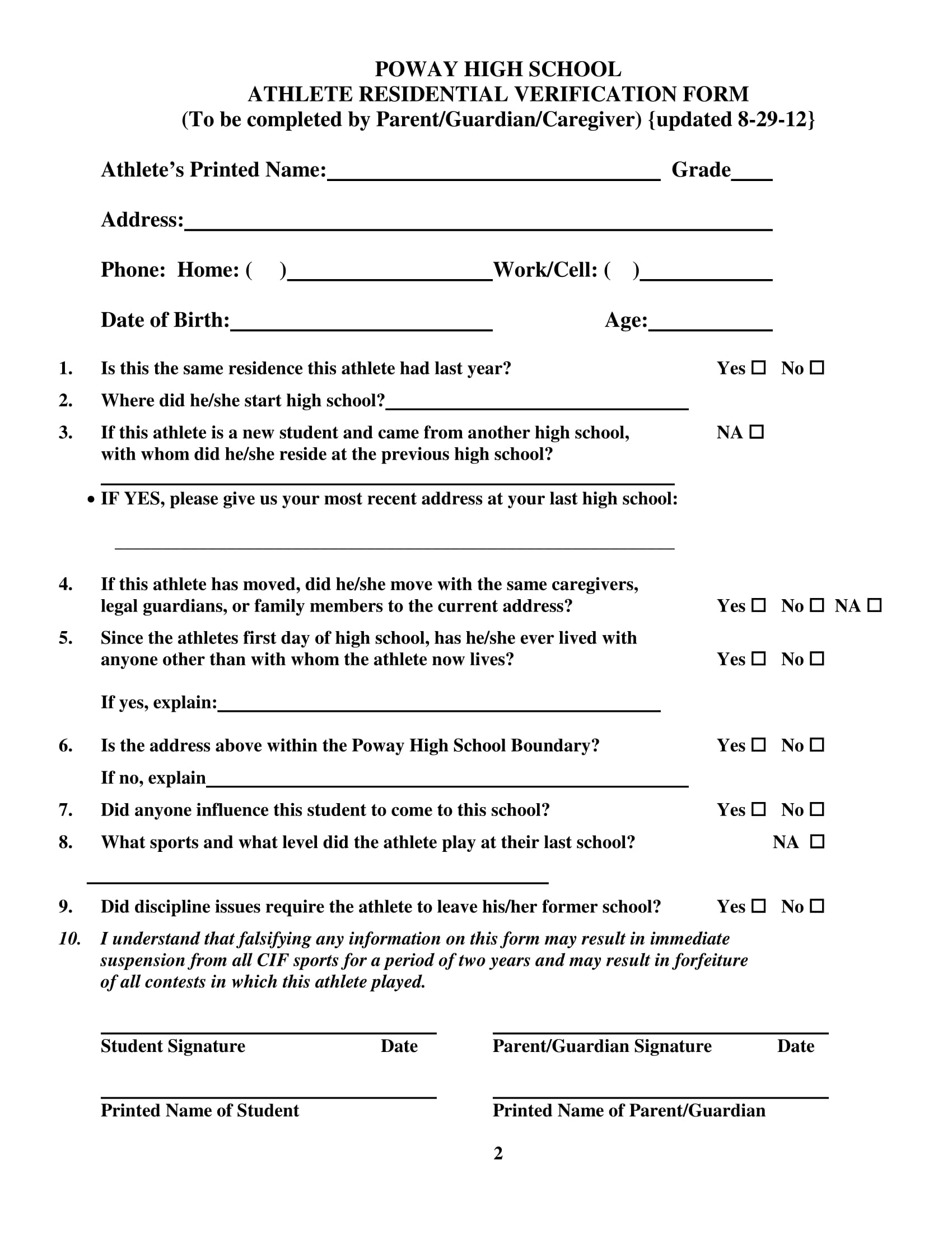 athlete residential verification form 1
