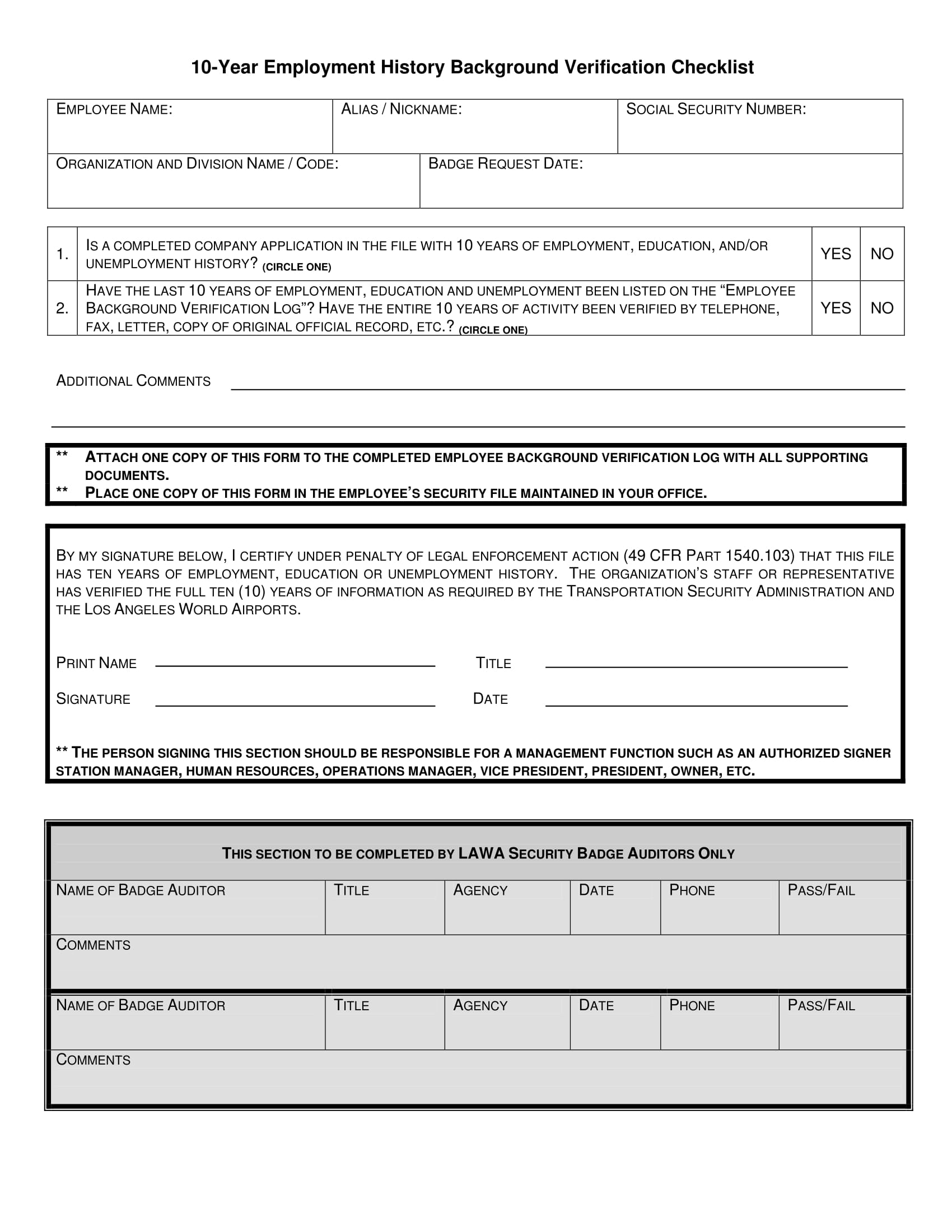 background verification checklist form 1