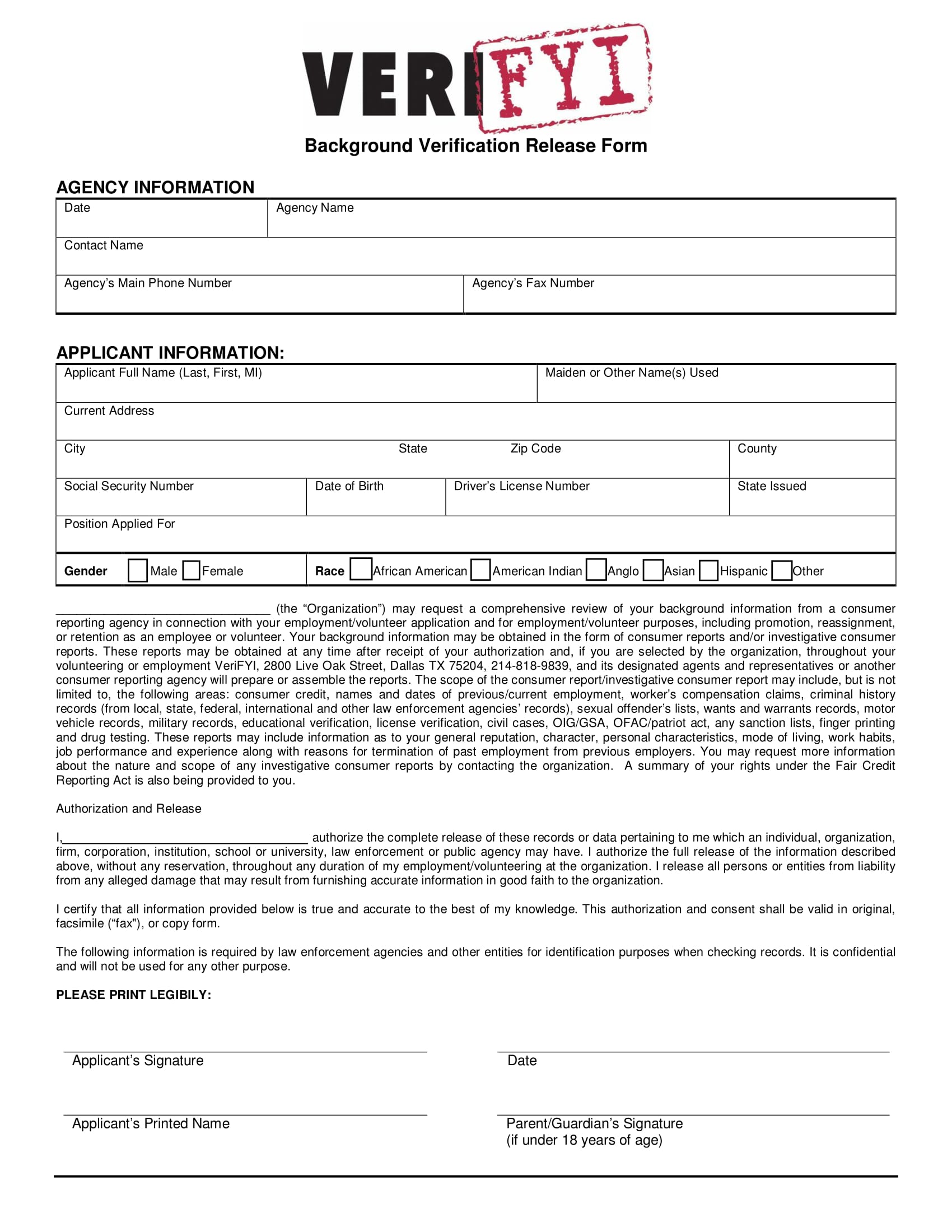 background verification release form 1