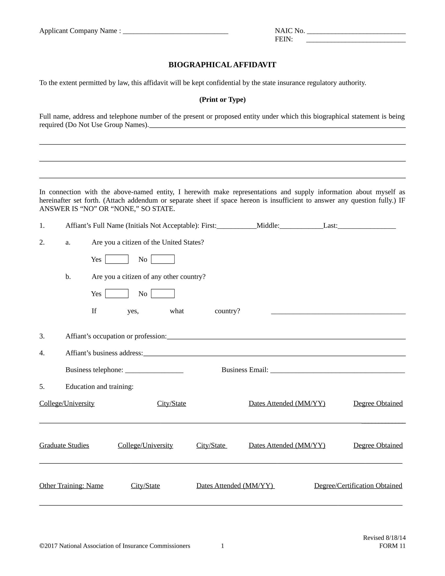 biographical affidavit sample format 01