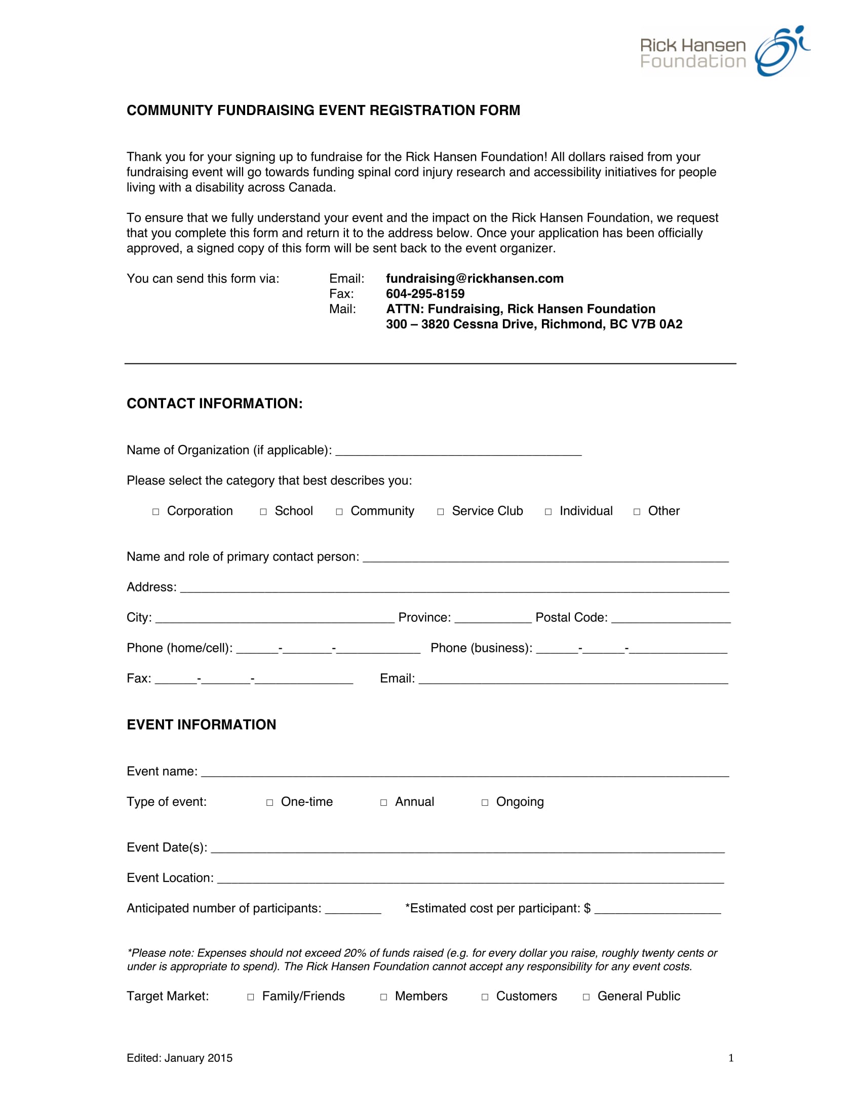 community fundraising event registration form 1