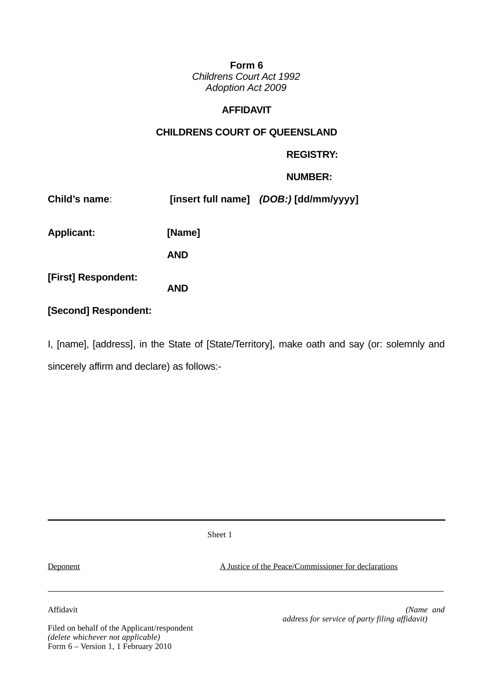 child affidavit sample format 1