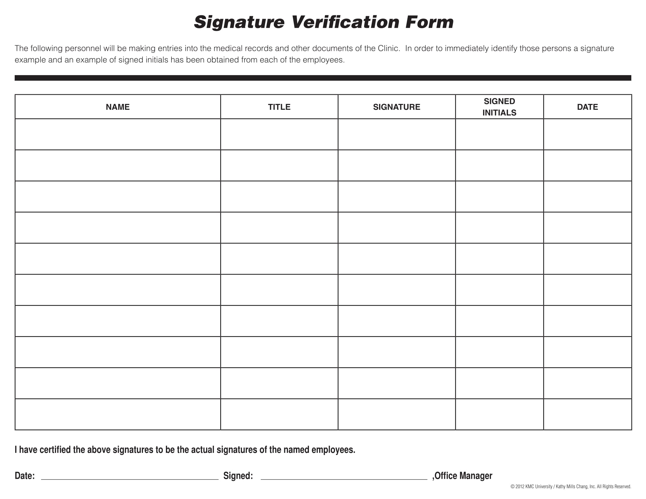 clinic signature verification form 1
