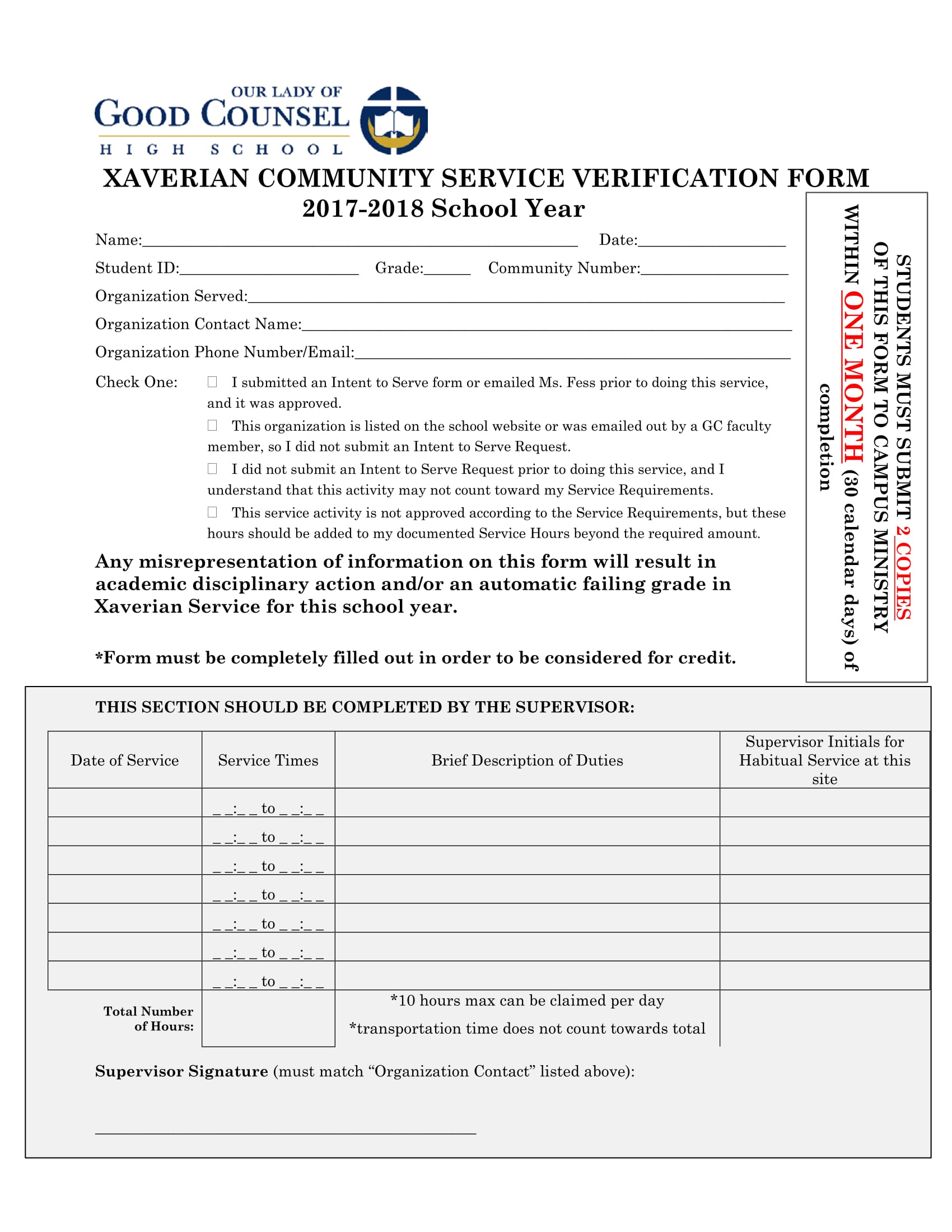 community service verification form 1