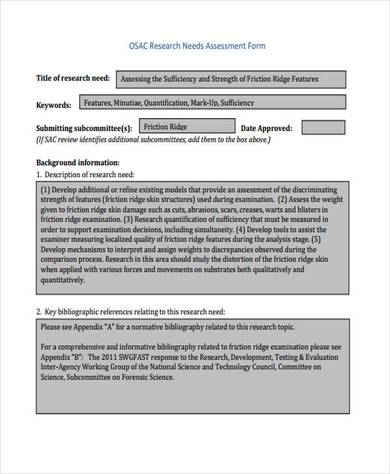 comprehensive research needs assessment form 390
