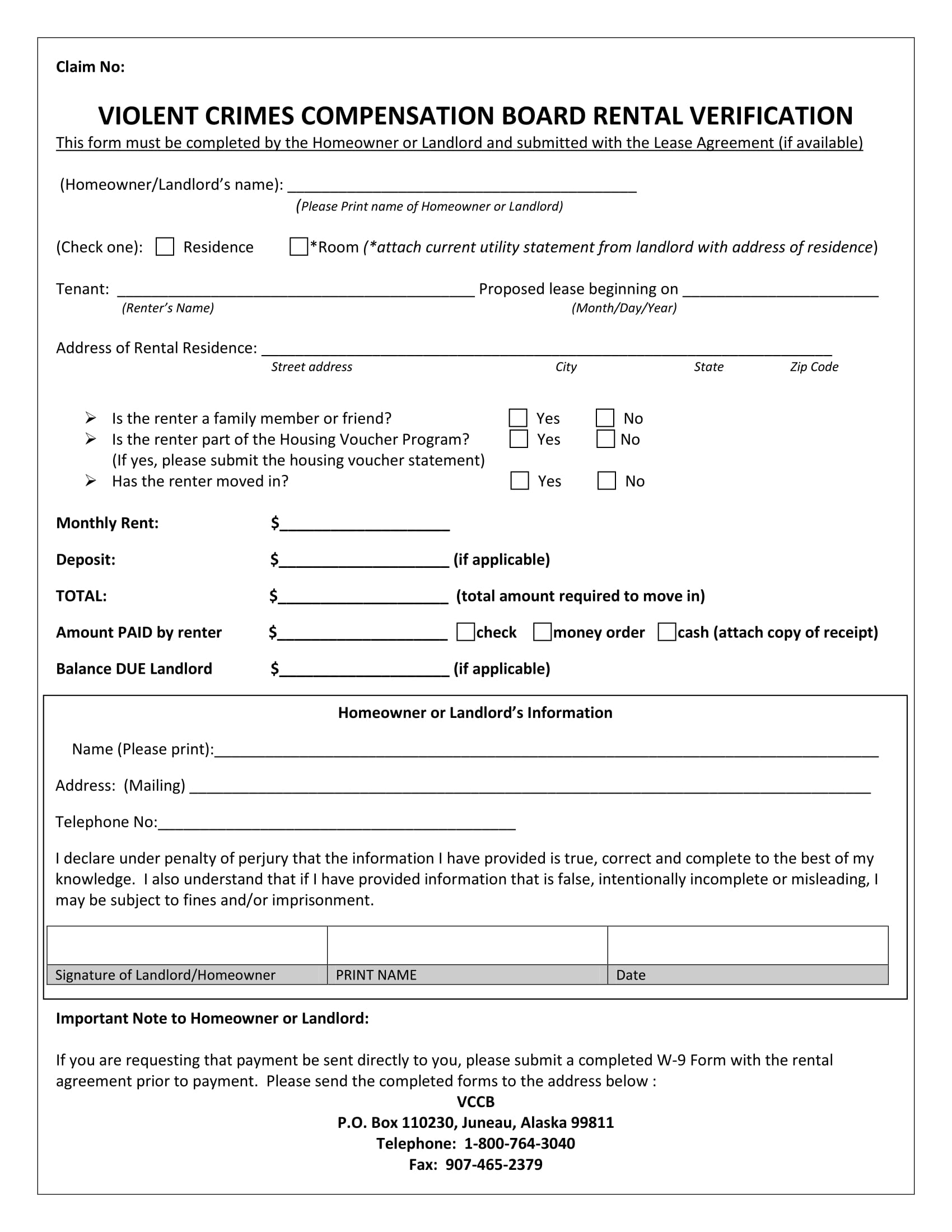 crimes board rental verification form 1