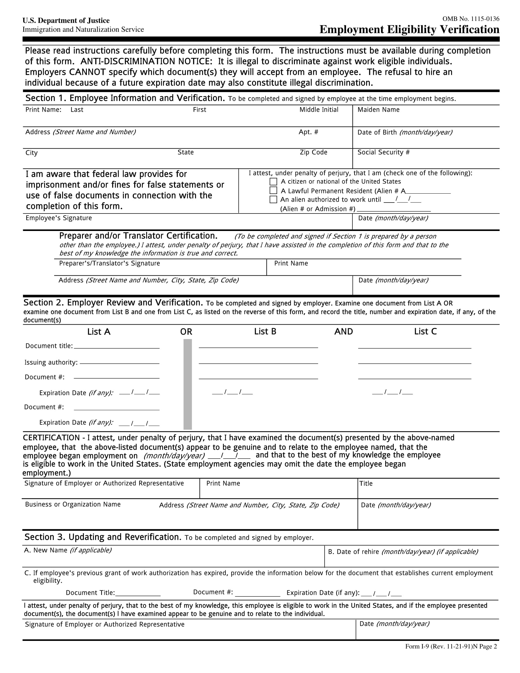doj employment verification form 1