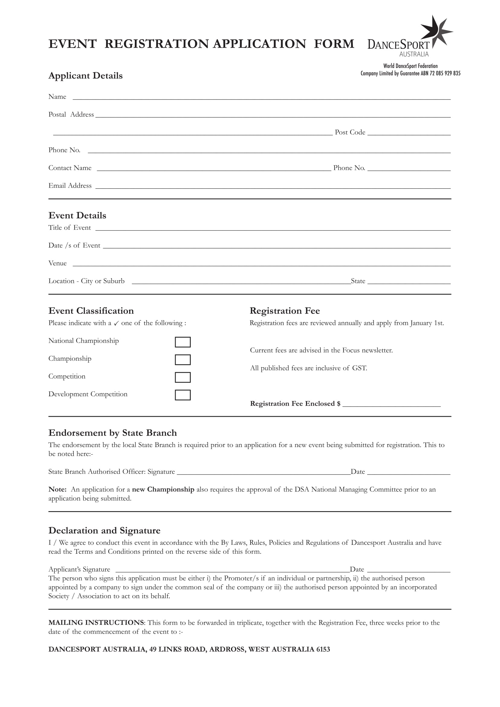 dancesport event registration form 1