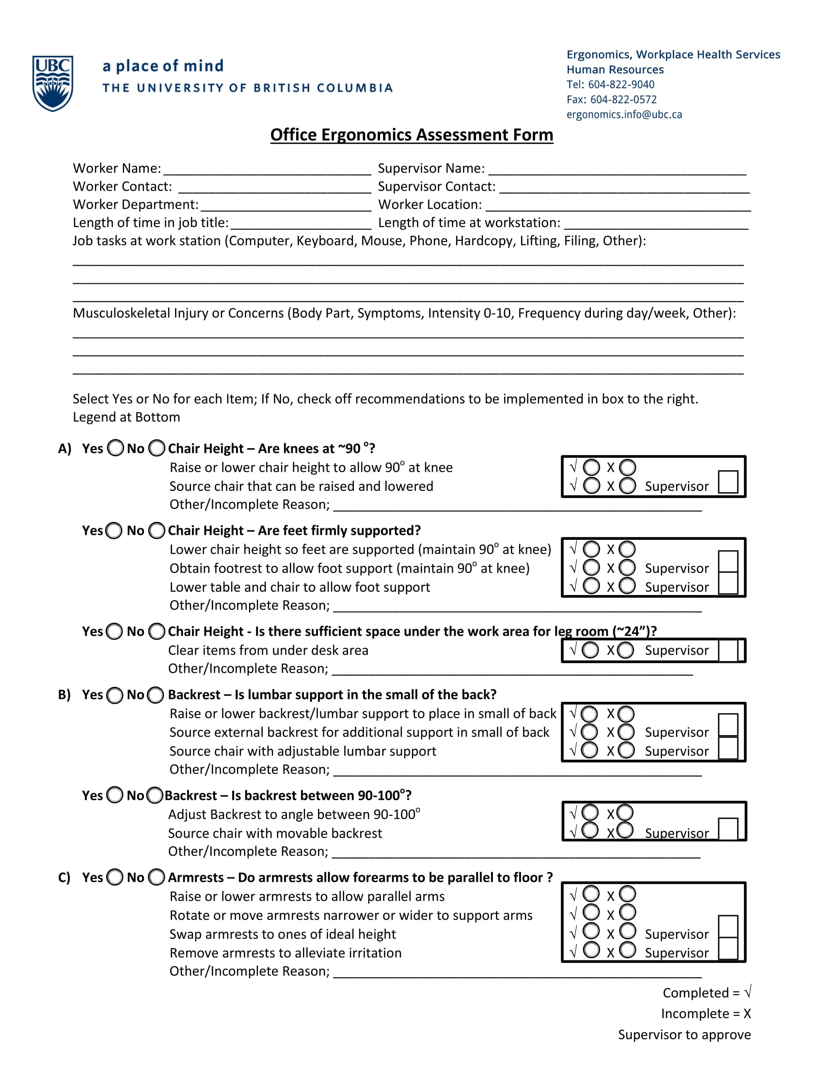 ergo your office self assessment form 2014 fillable pdf 1