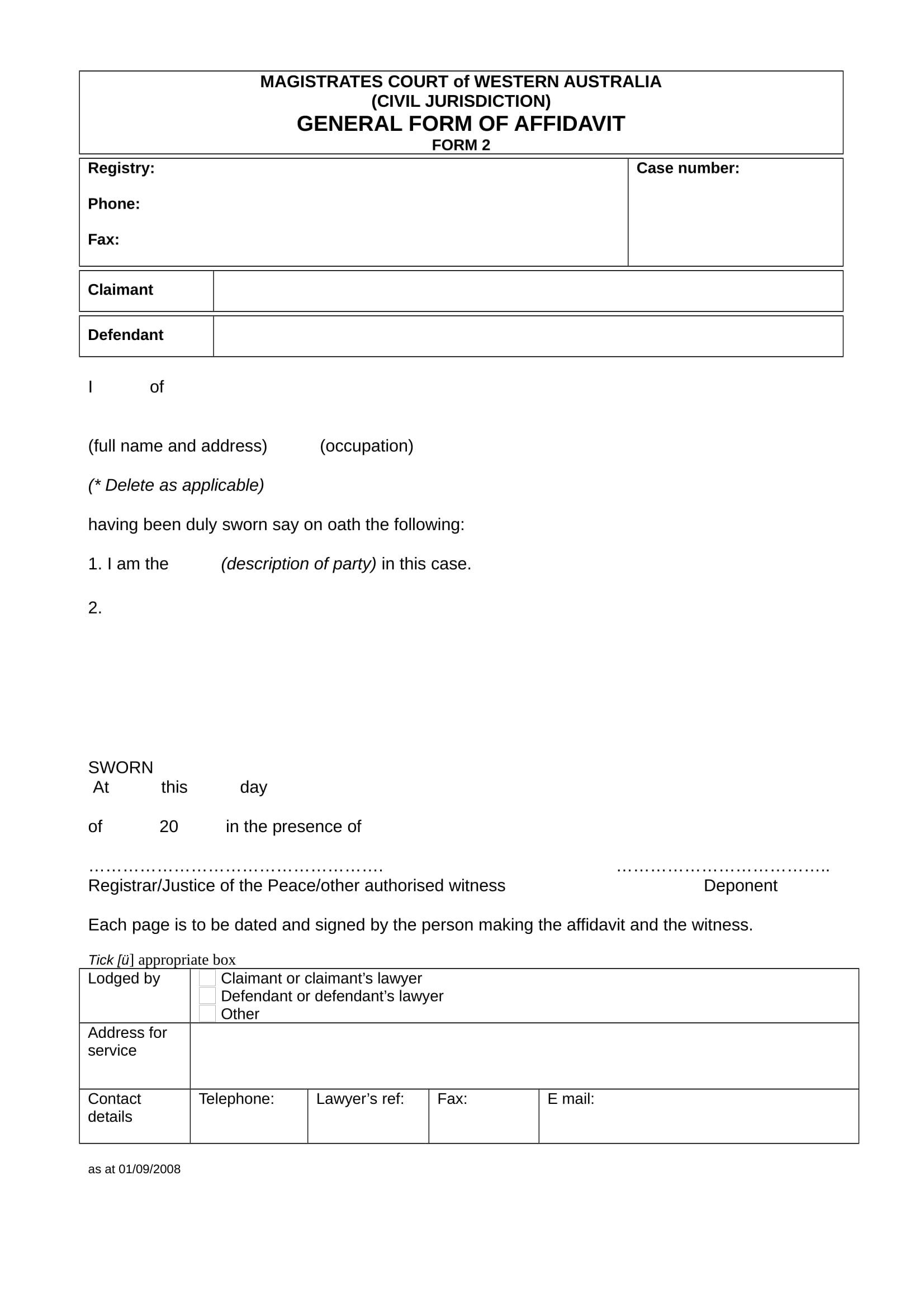 general form of affidavit format 1