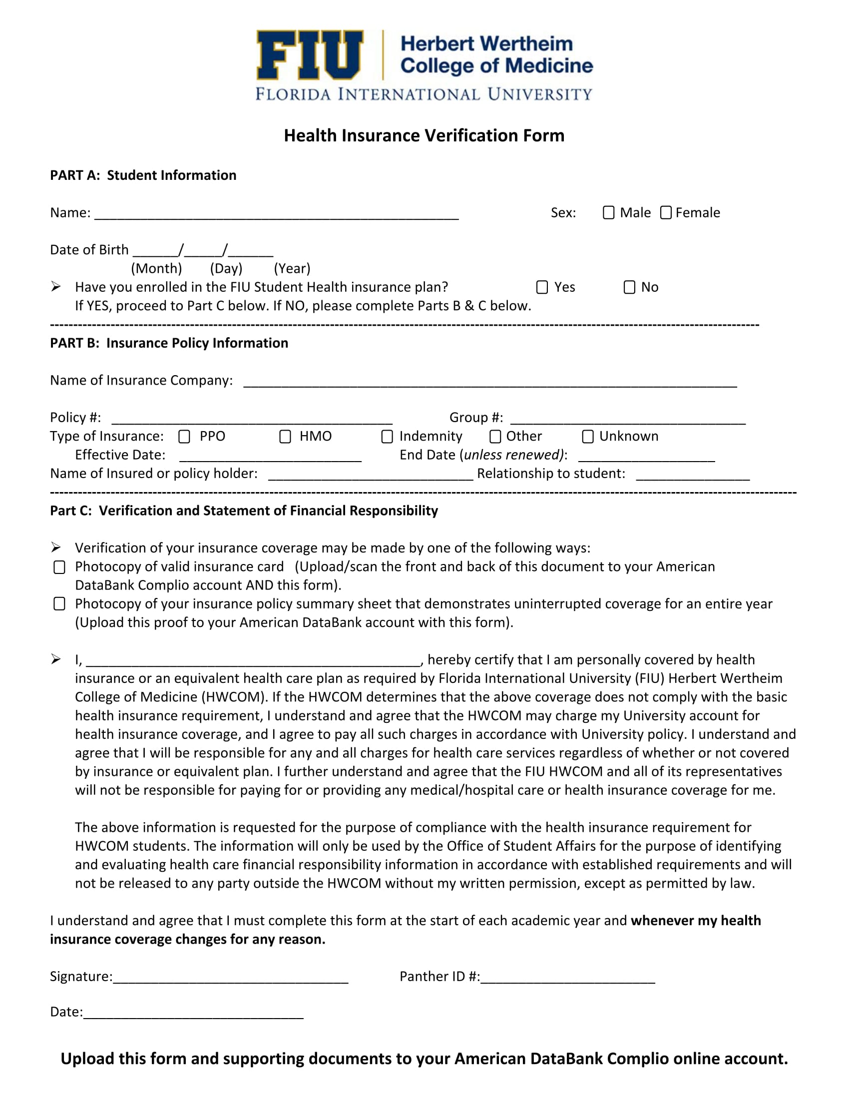 health insurance verification form 1