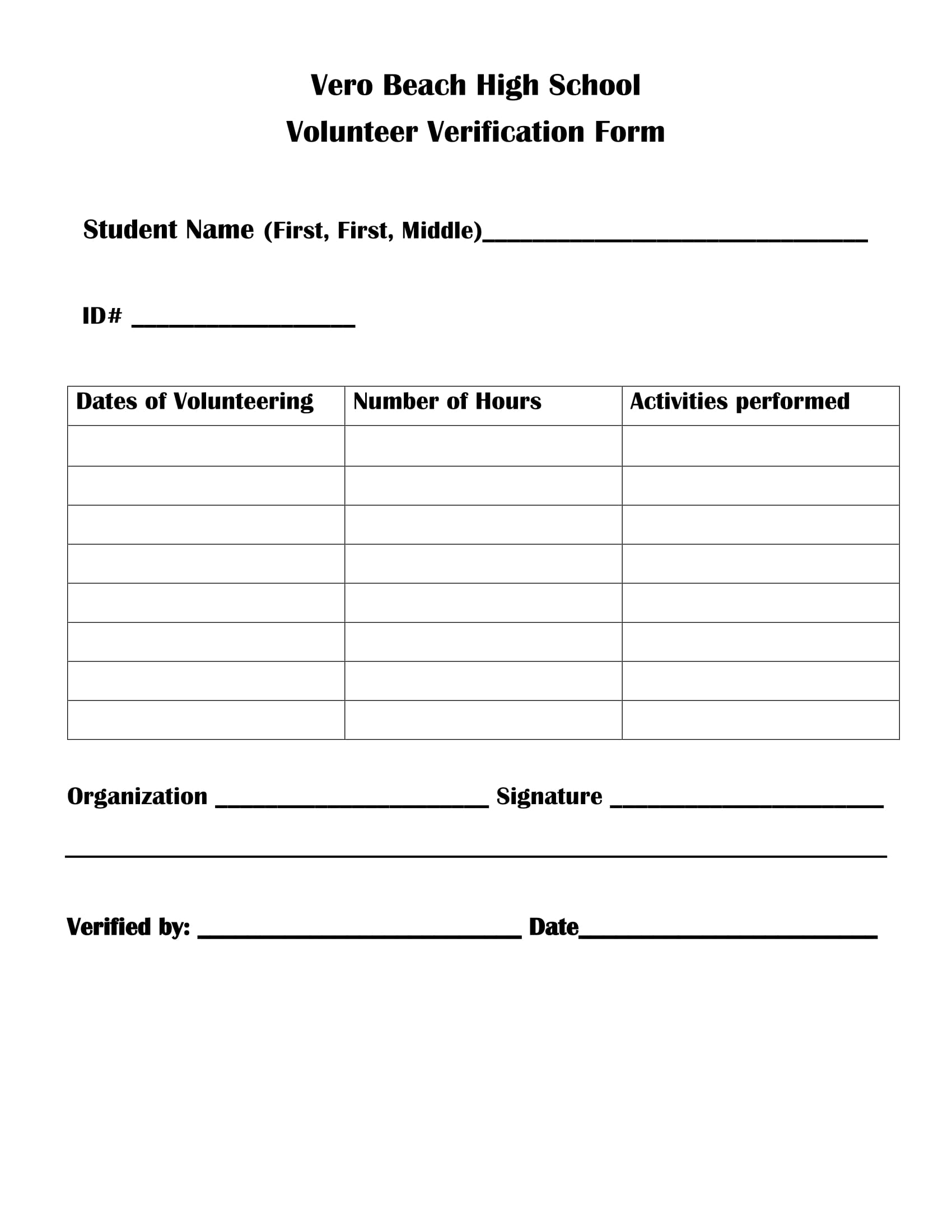 high school volunteer verification form 11