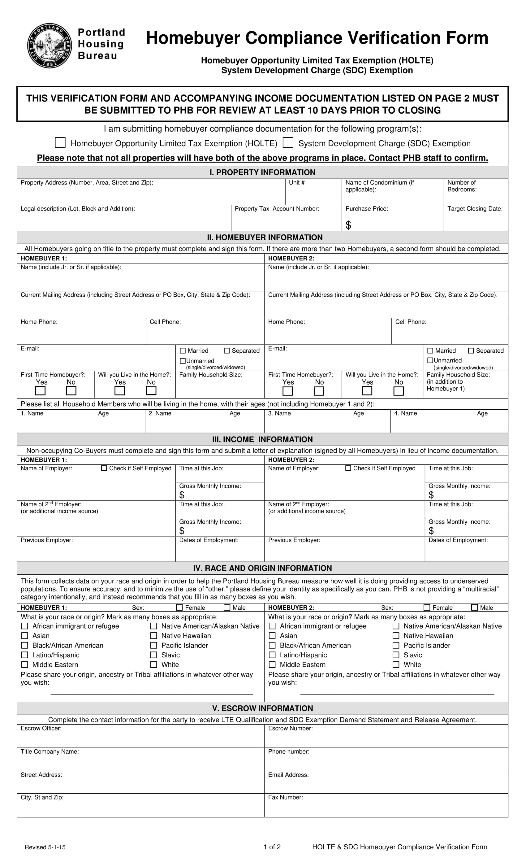 homebuyer compliance verification form 1