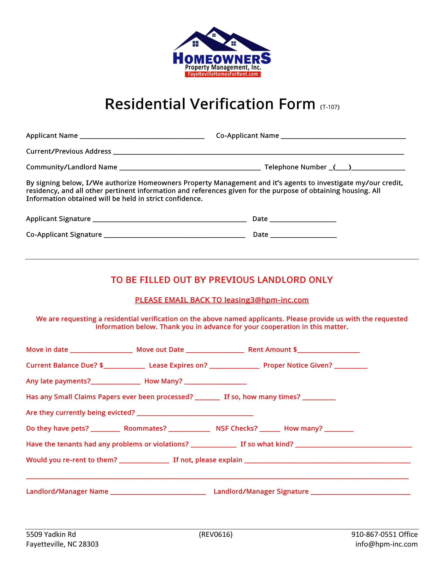 homeowners residential verification form 1