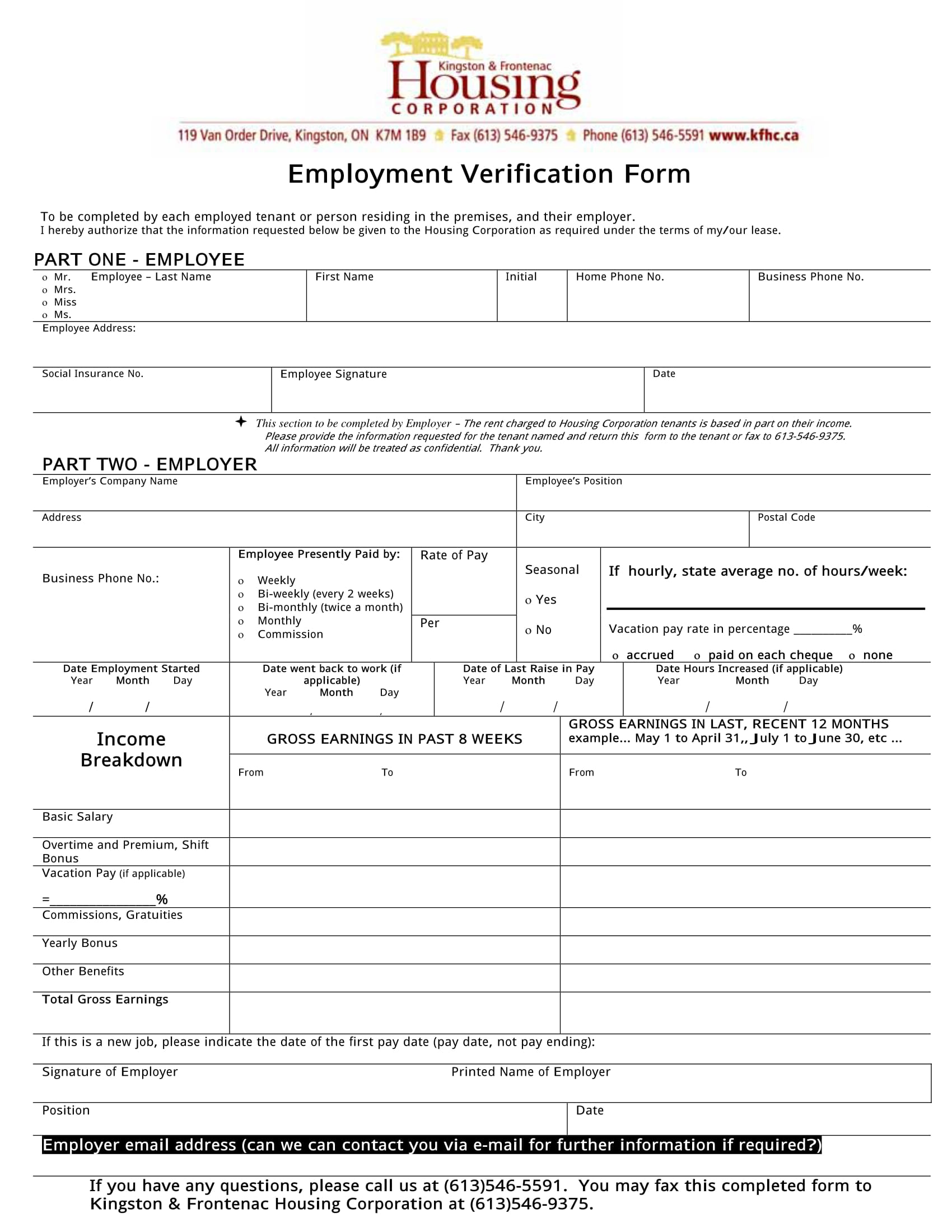 housing tenant employment verification form 1