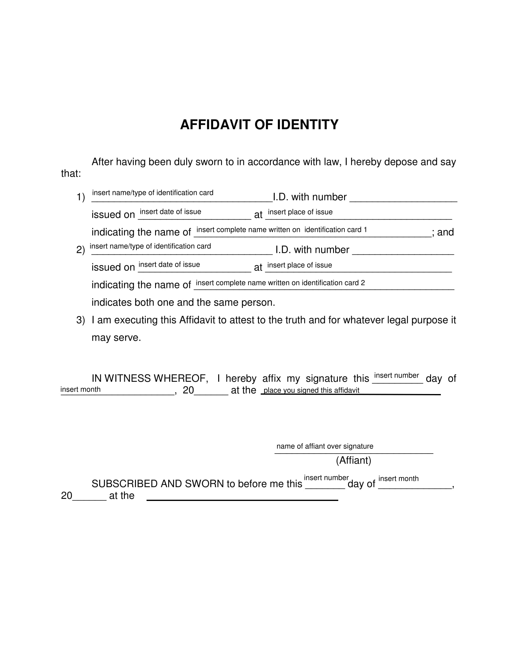 Free 8 Affidavit Of Identity Forms In Pdf 1724