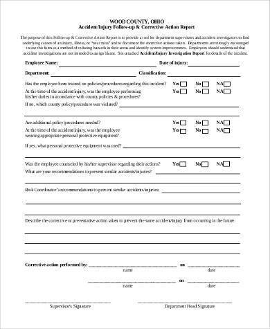 injury corrective action form 390