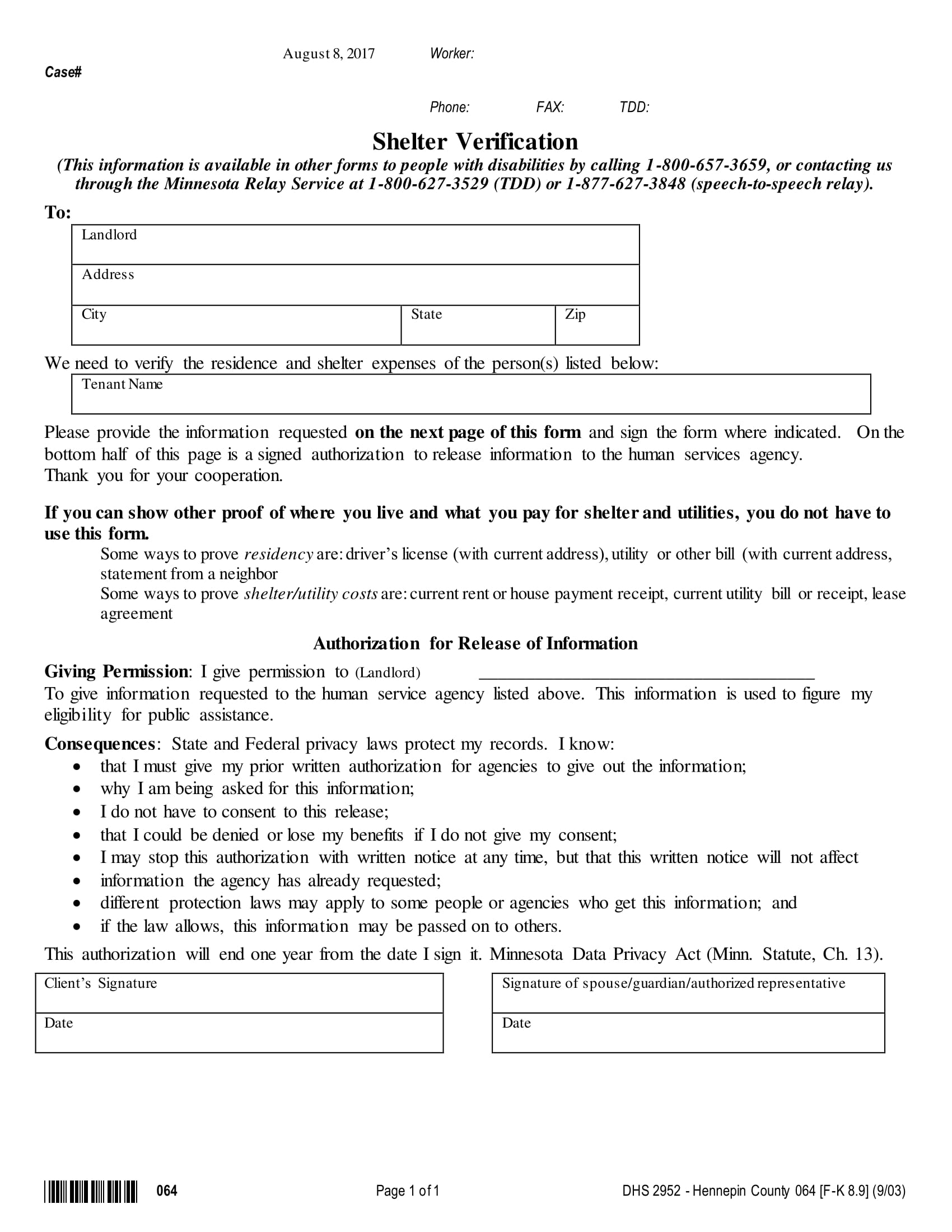 Dhs Shelter Form - Printable Form, Templates and Letter