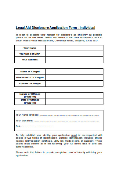 legal aid disclosure application form