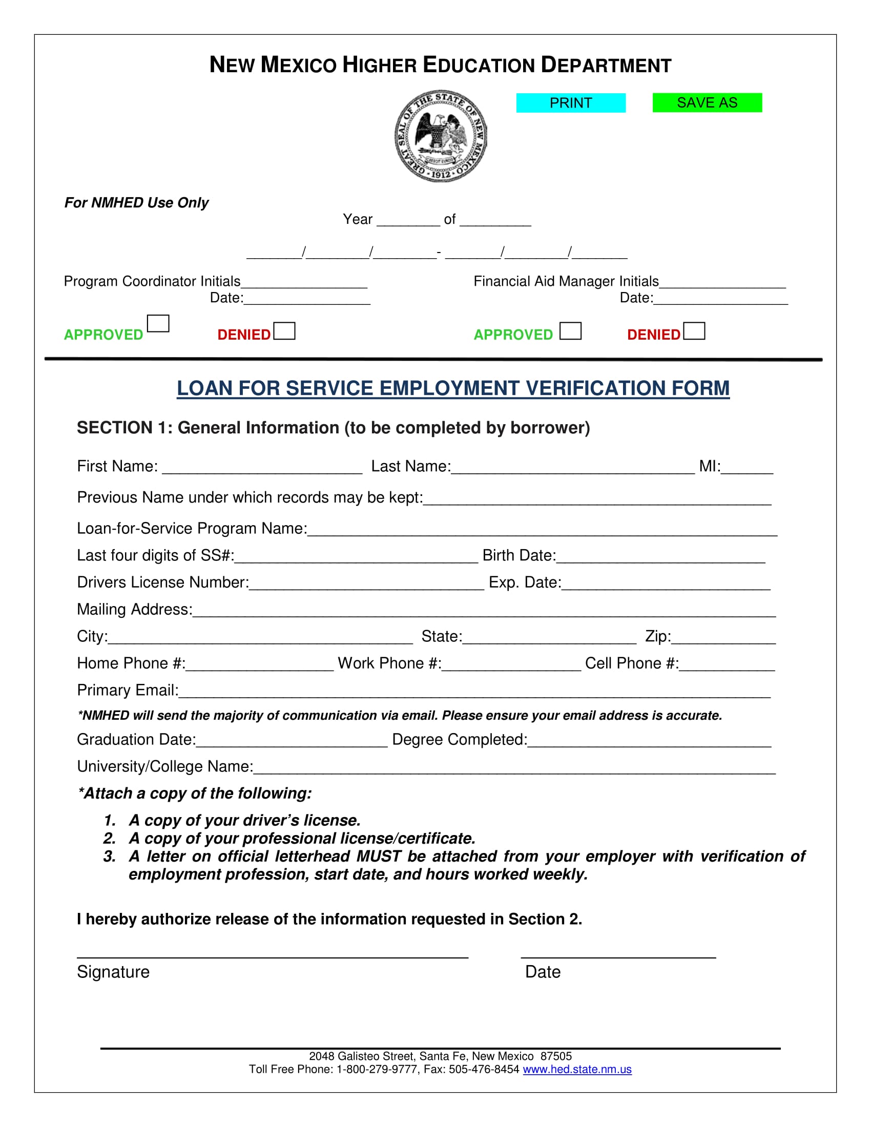 loan for service employment verification form 1