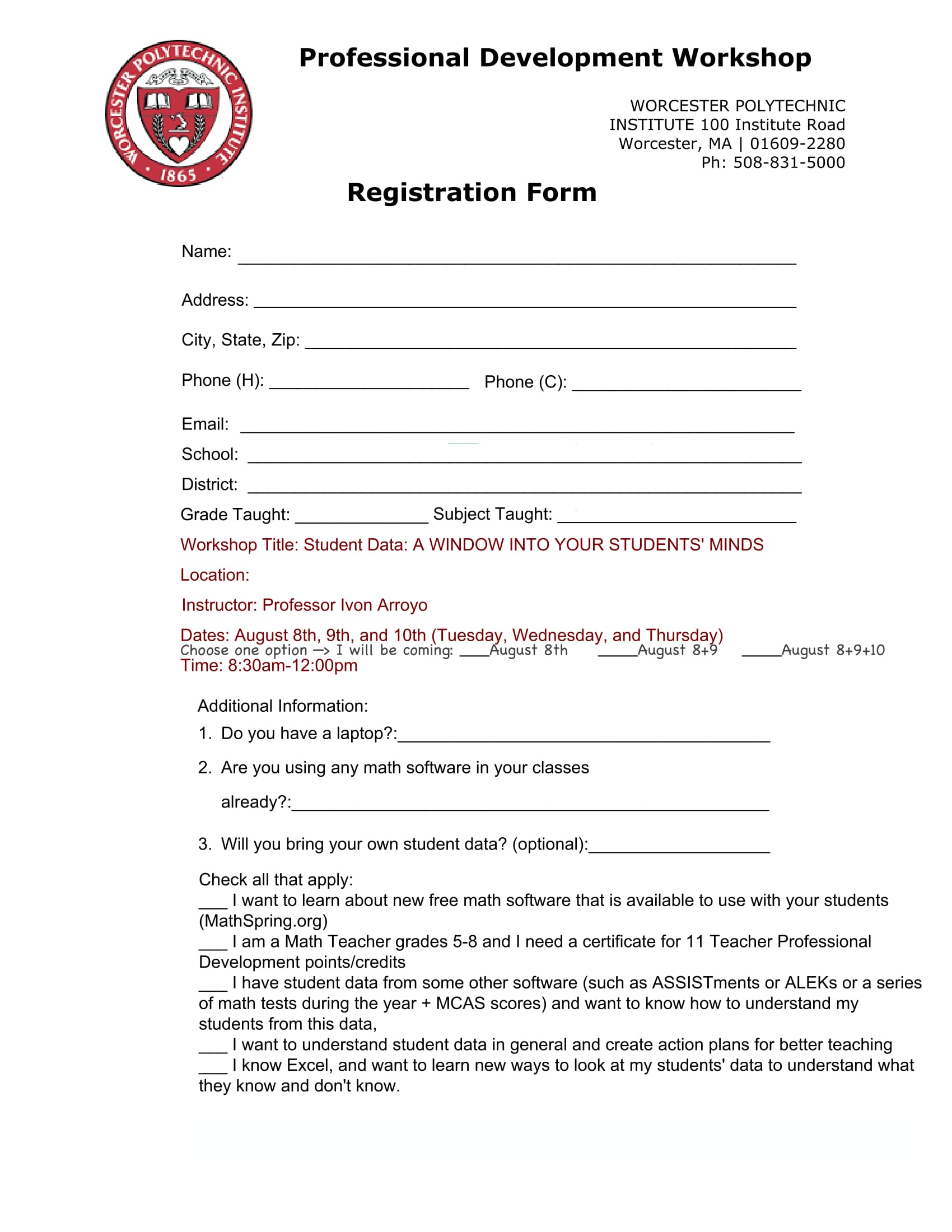 FREE 4+ Professional Development Workshop Registration Forms in PDF