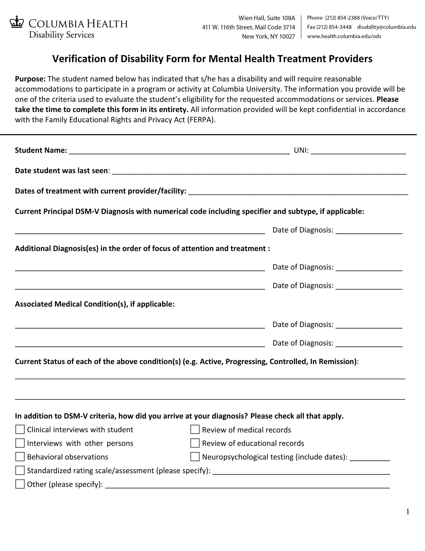 mental health providers disability verification form 1