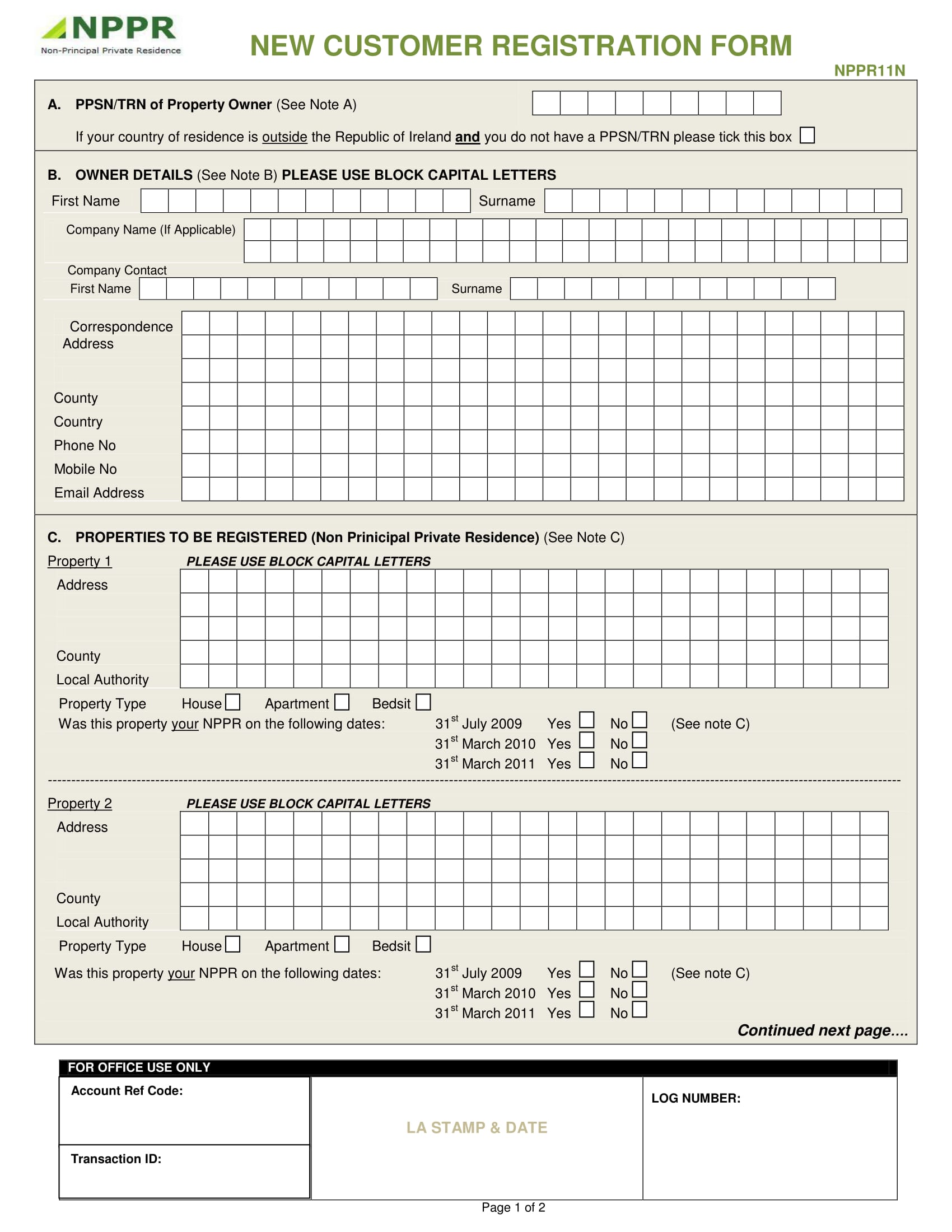 new customer property registration form 1