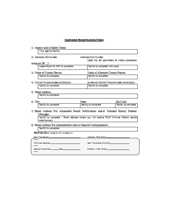 new customer registration form sample