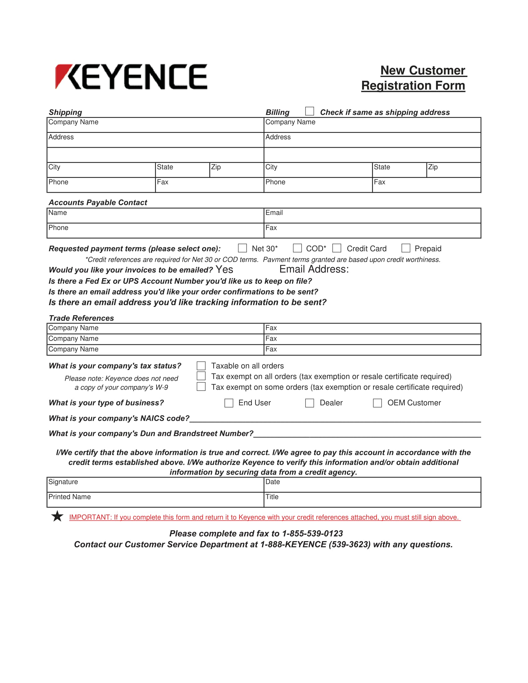 new customer shipping registration form 1