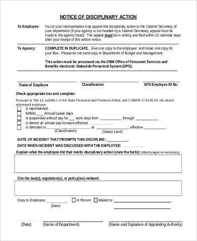 notice of disciplinary action form for employee 390
