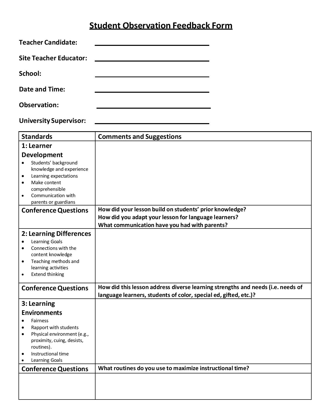 observation feedback form sec 