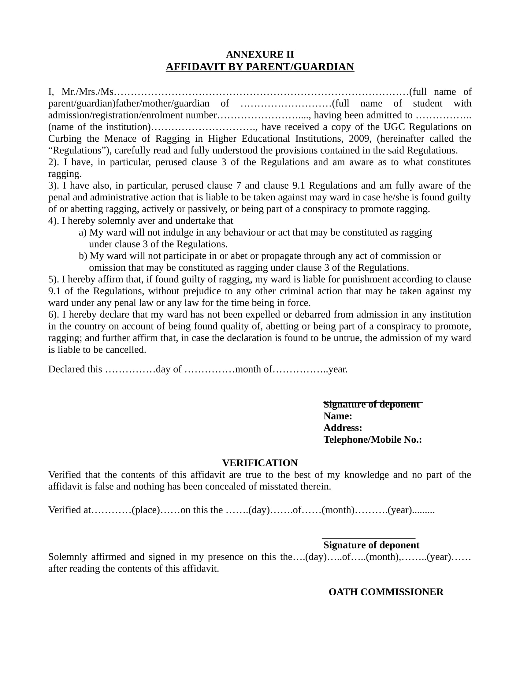 Affidavit Of Declaration Sample