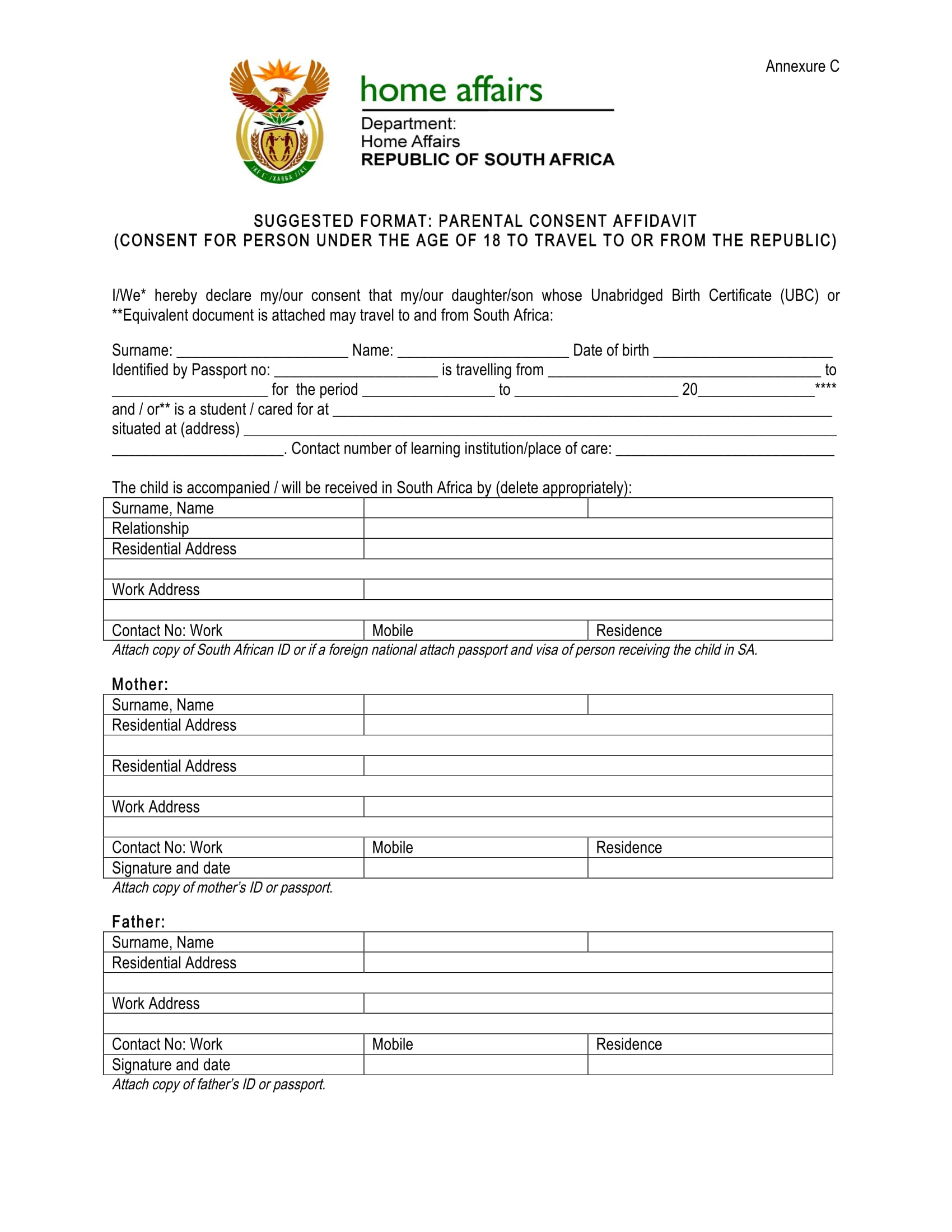 parental consent affidavit format 1